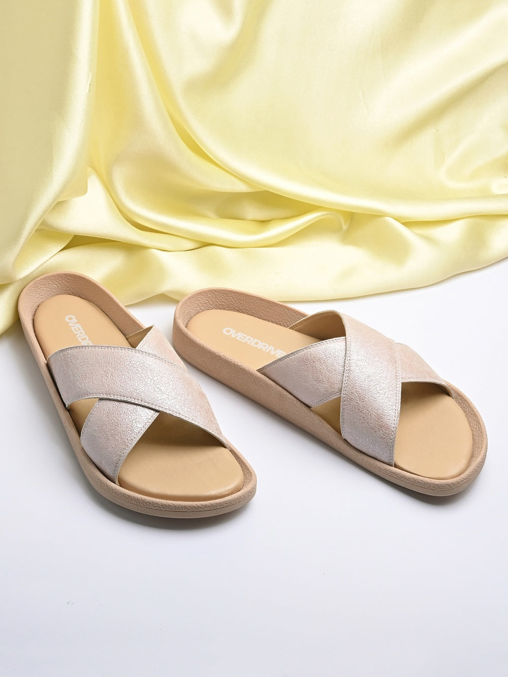 Silver Metalic Cross Strap Sandal For Women