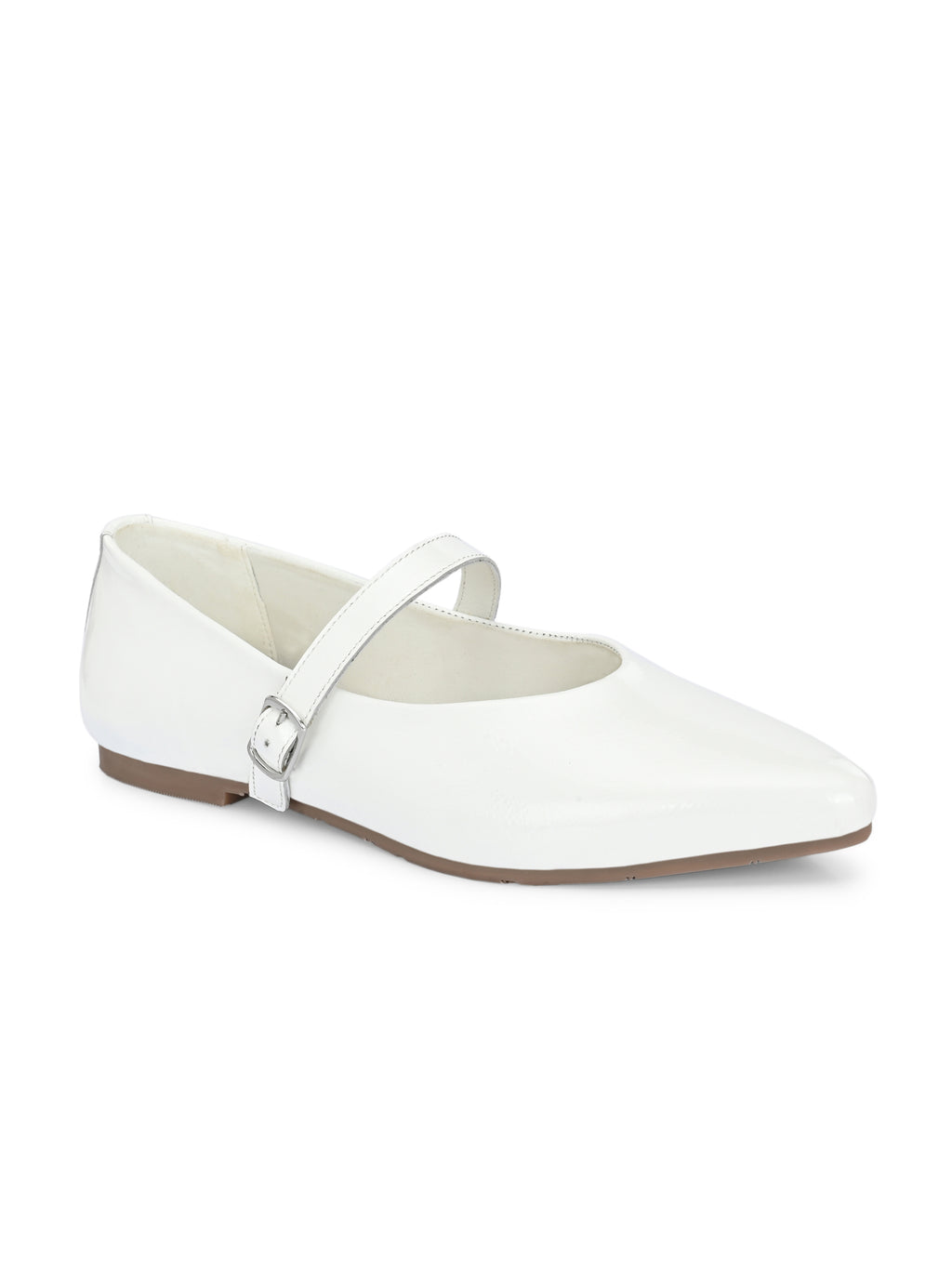 White Color Patent Mary Janes Pointed Toe Flats