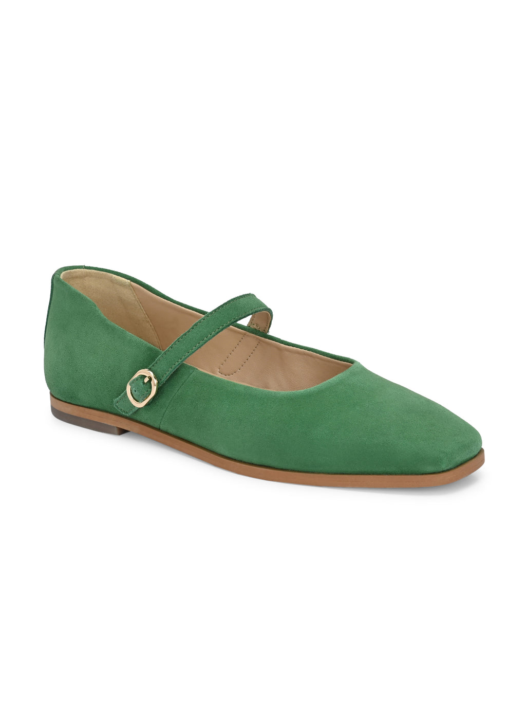 Green Color Suede Mary Jane Shoes – Square Toe Vintage Flats