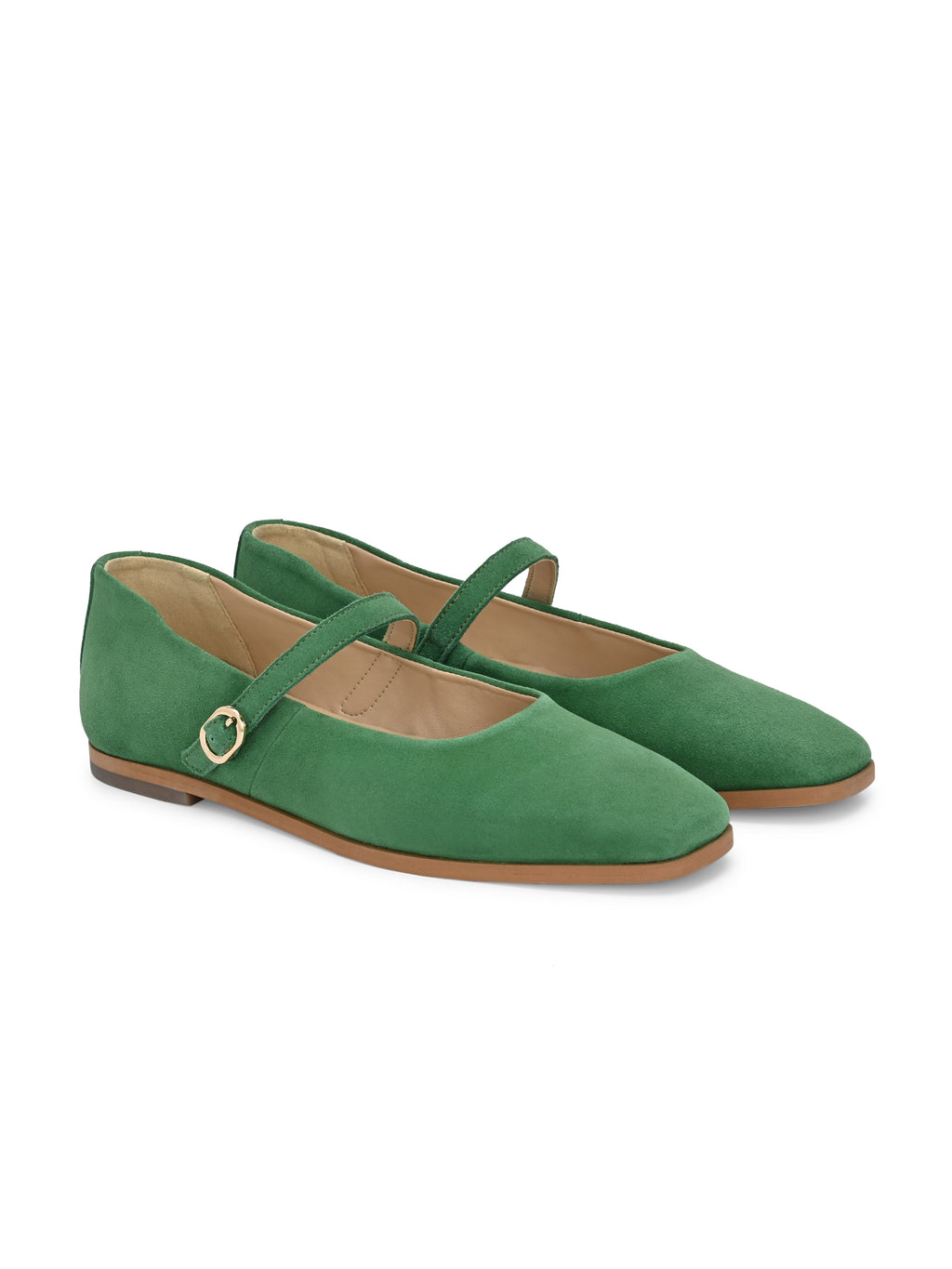 Green Color Suede Mary Jane Shoes – Square Toe Vintage Flats