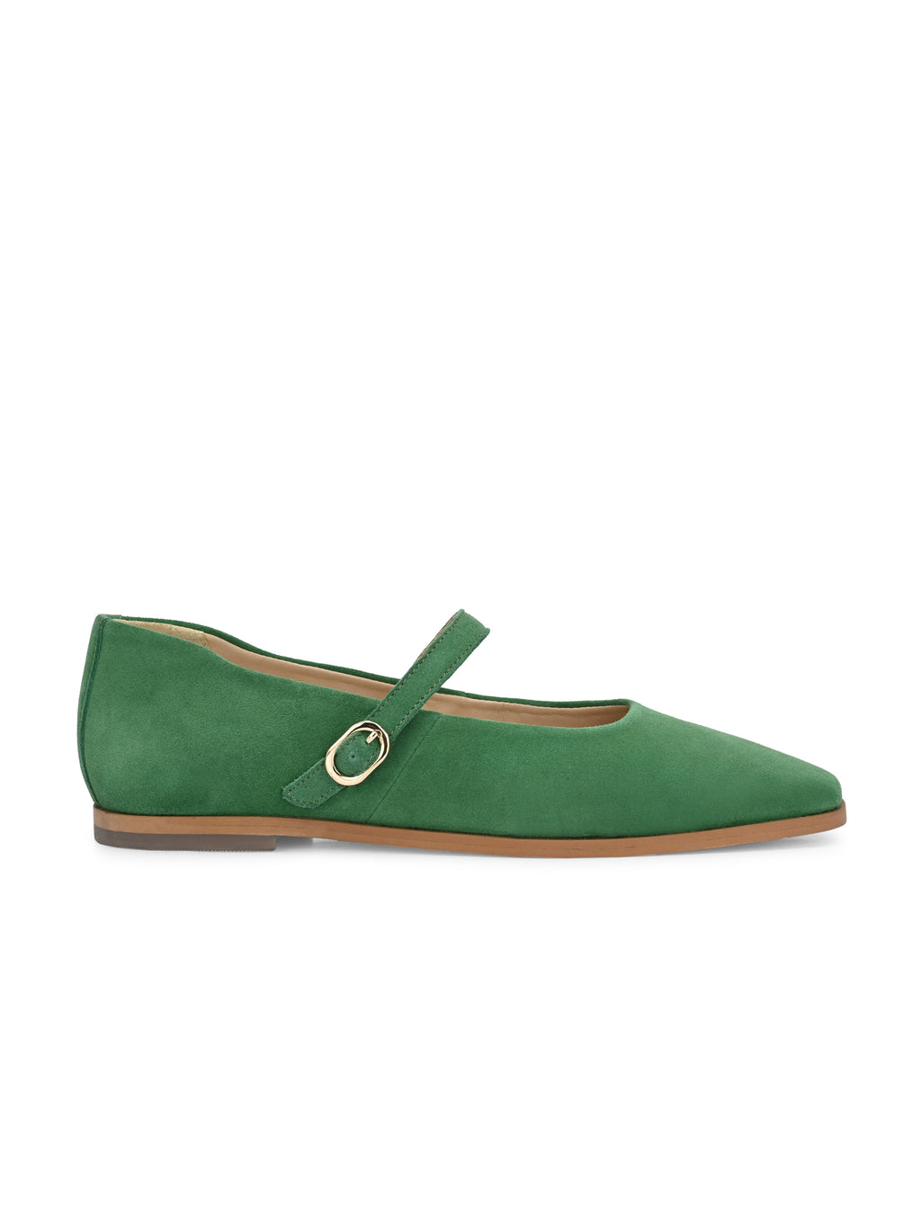 Green Color Suede Mary Jane Shoes – Square Toe Vintage Flats