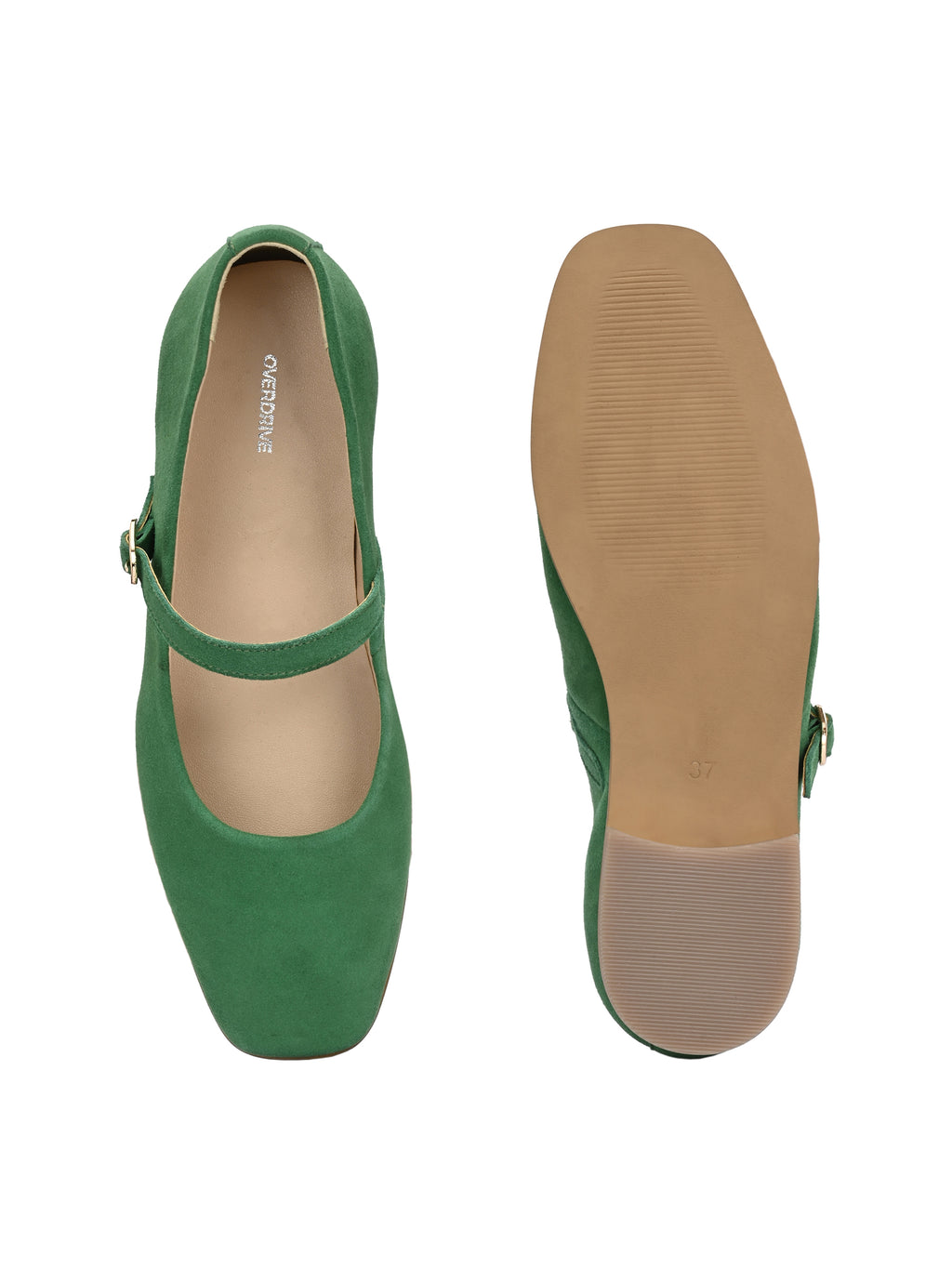 Green Color Suede Mary Jane Shoes – Square Toe Vintage Flats