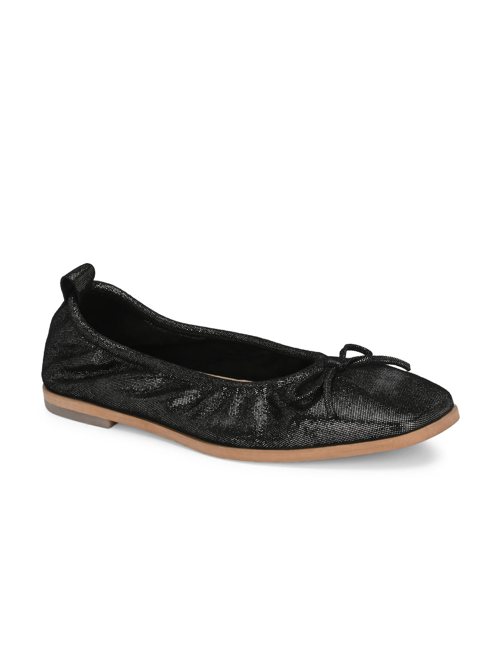 Black Color Shimmer Bow Ballet Flats – Iridescent Party Shoes