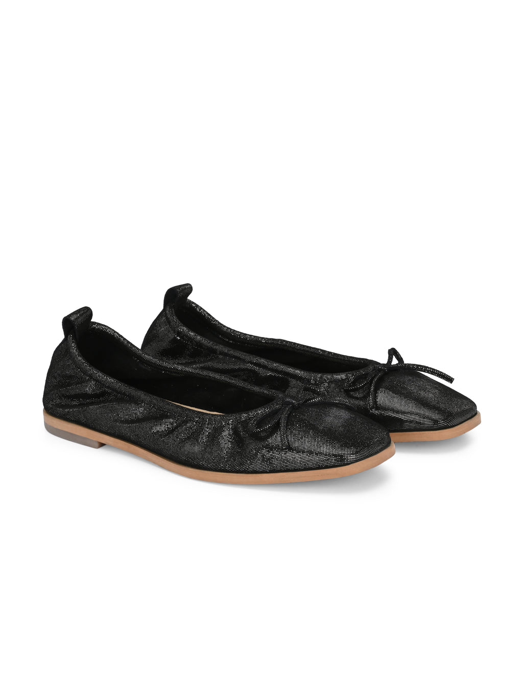 Black Color Shimmer Bow Ballet Flats – Iridescent Party Shoes