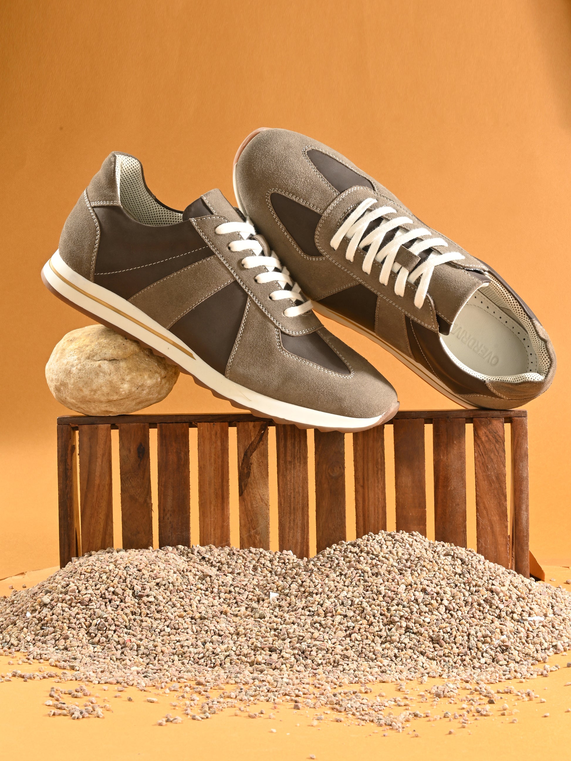 Stone grey Two-Tone Retro Runners sneakers