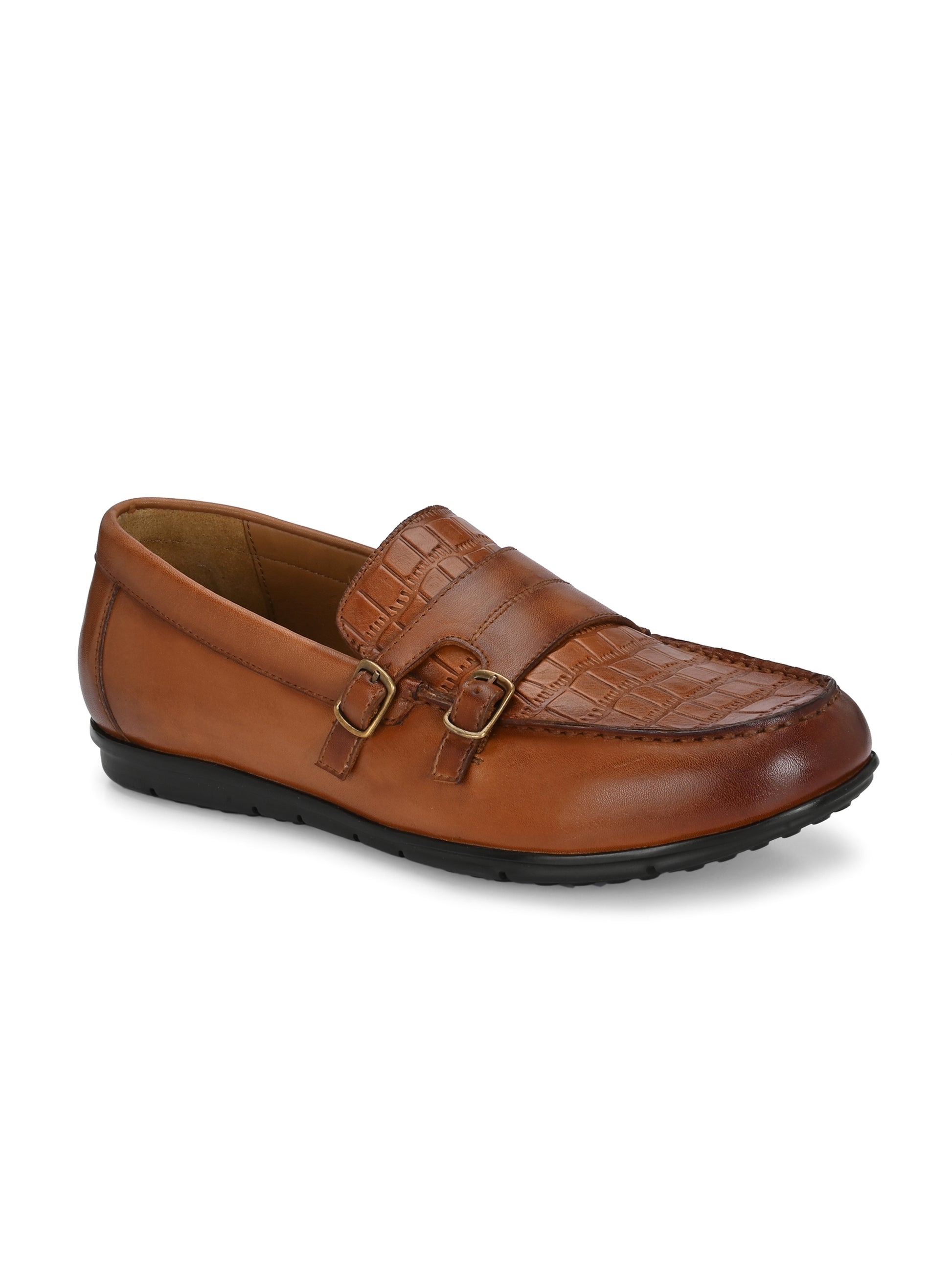 Check Embossed Leather Loafers