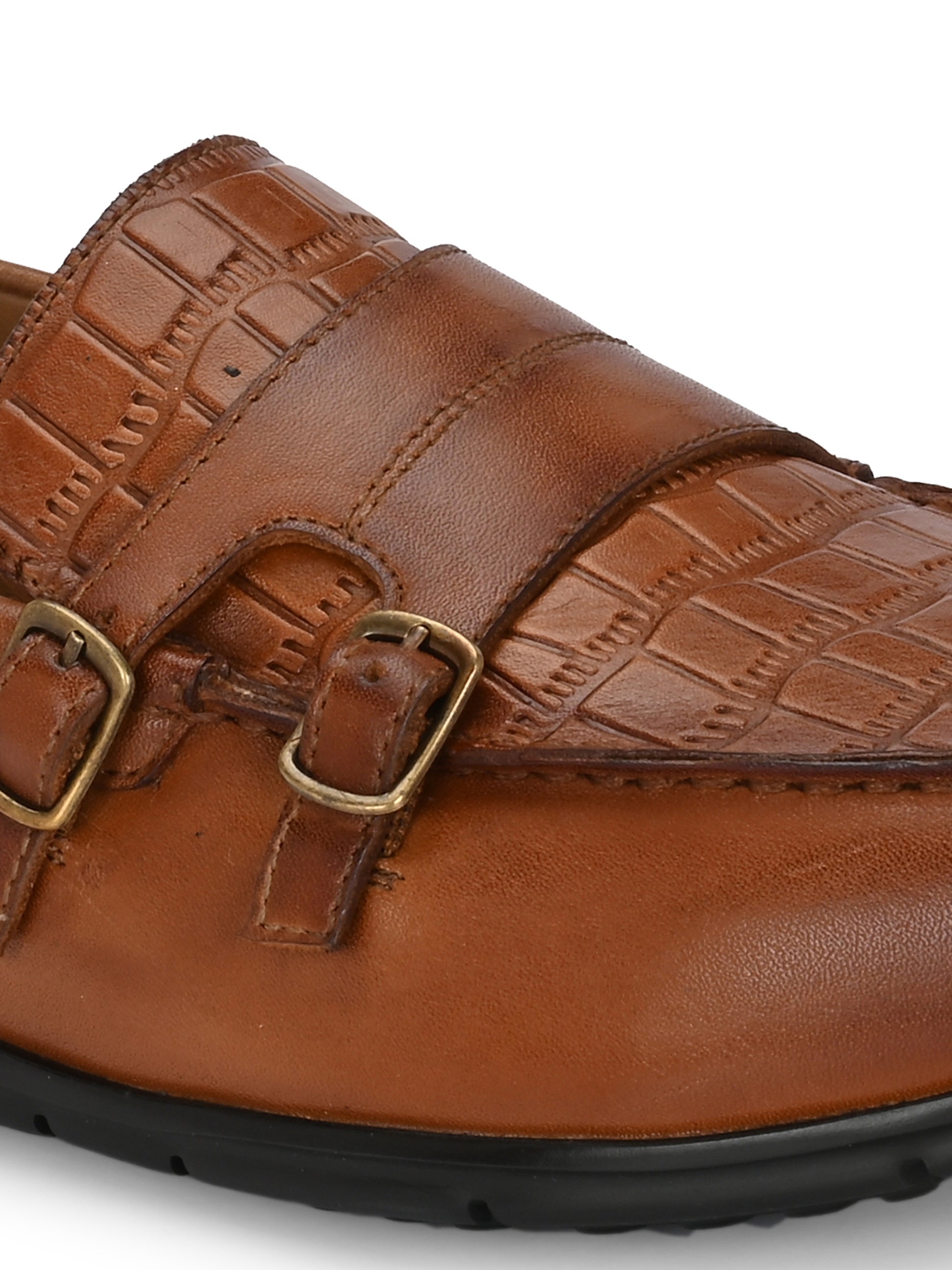 Check Embossed Leather Loafers