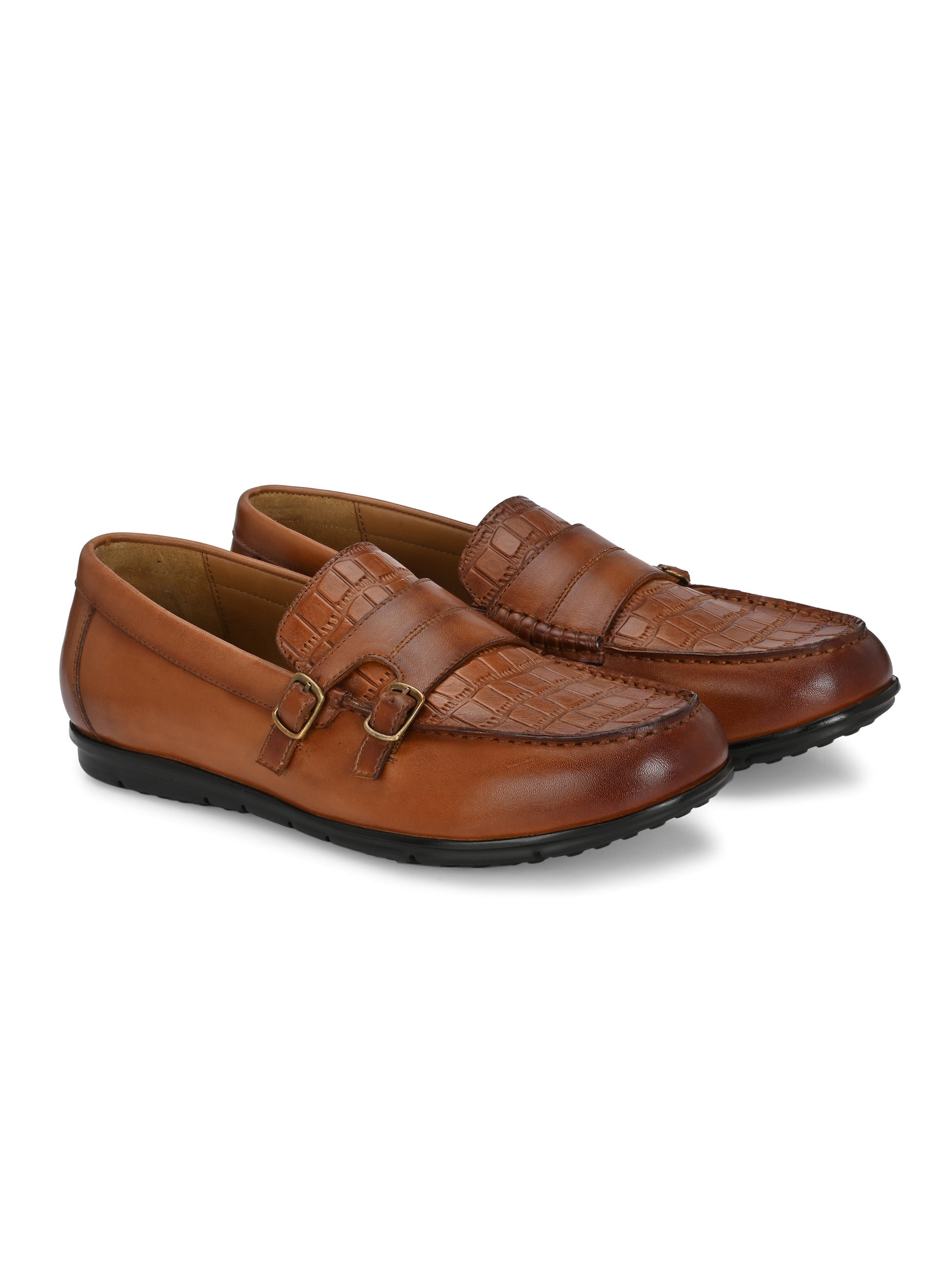 Check Embossed Leather Loafers