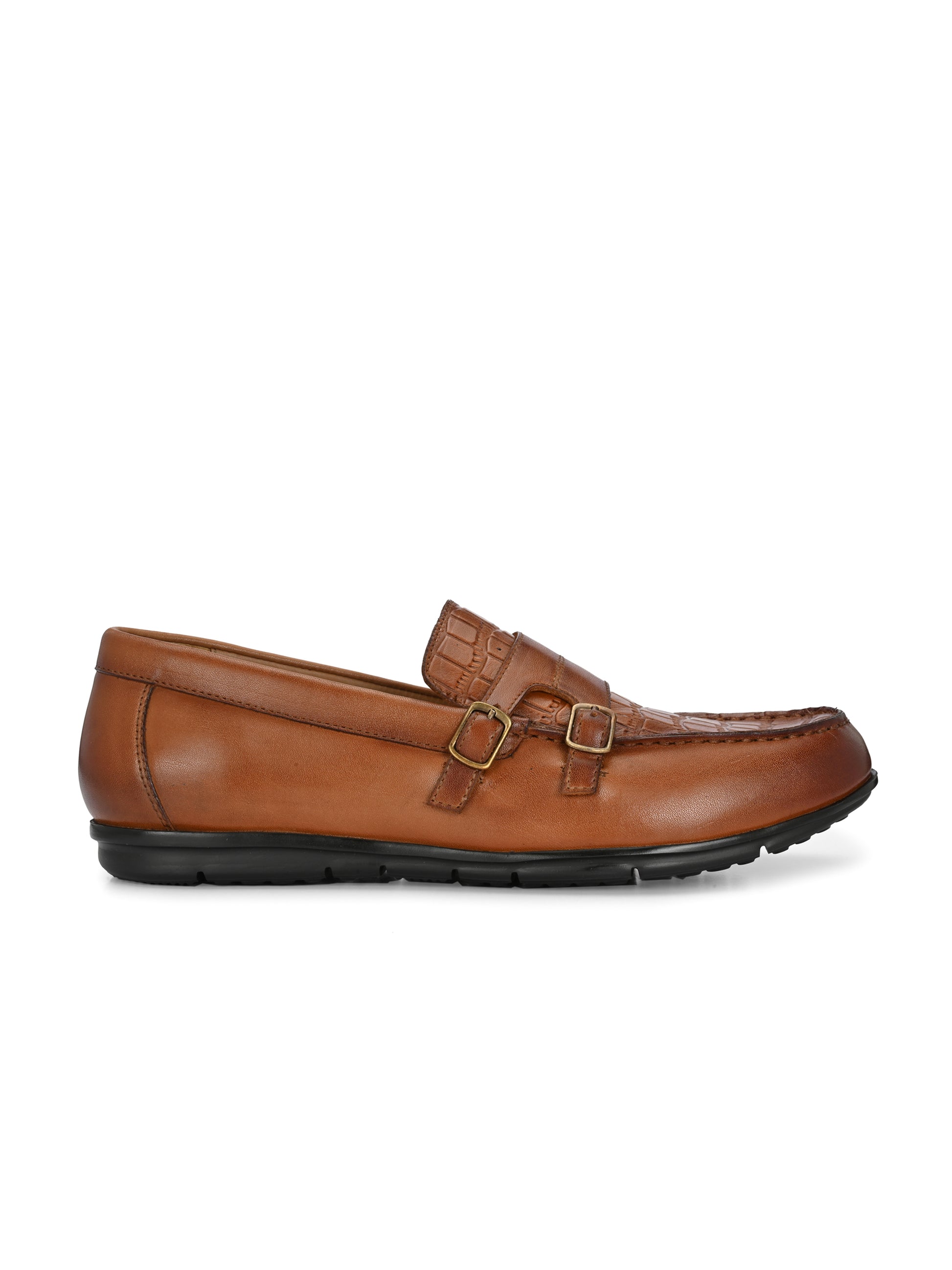 Check Embossed Leather Loafers