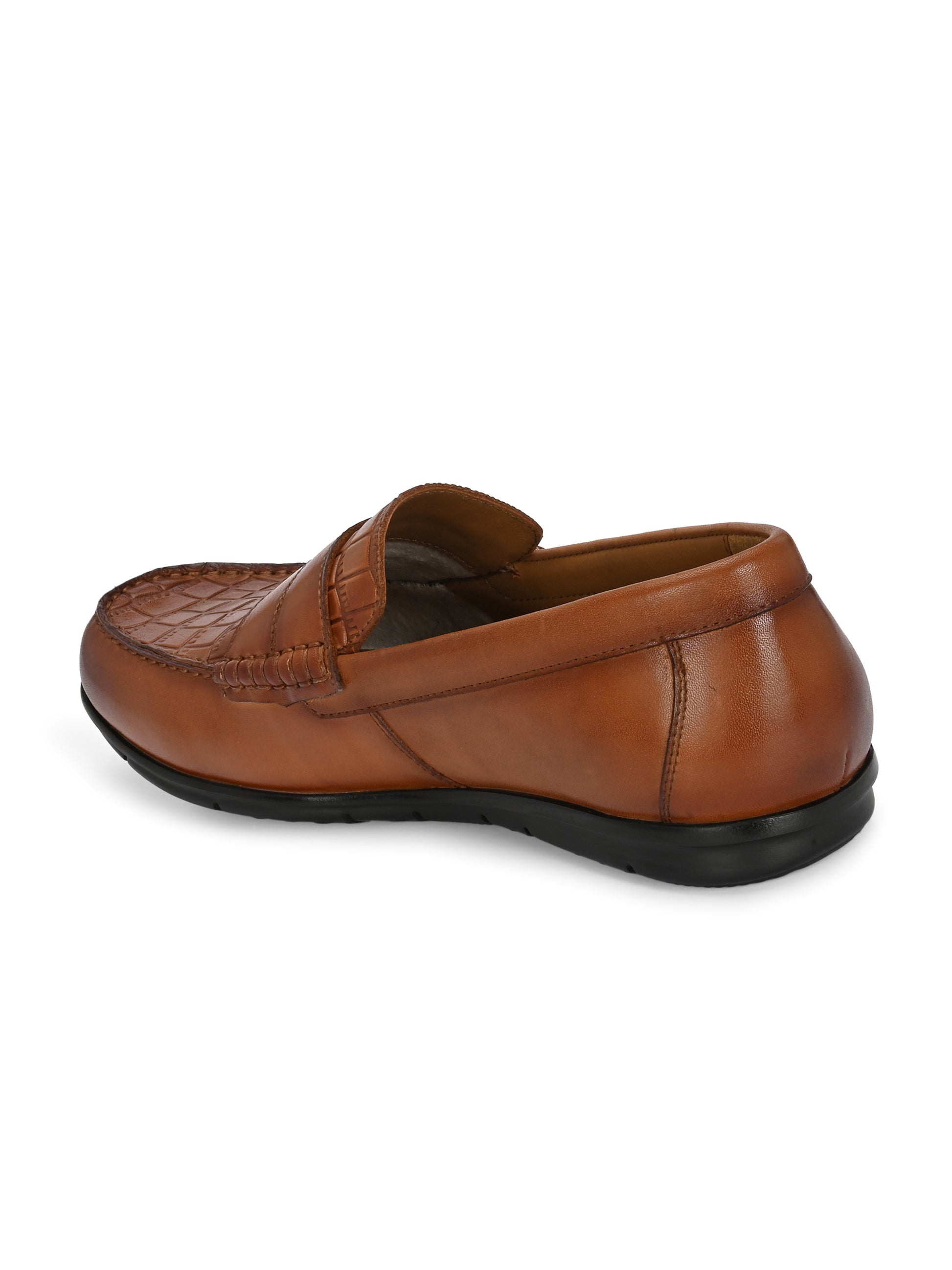 Check Embossed Leather Loafers