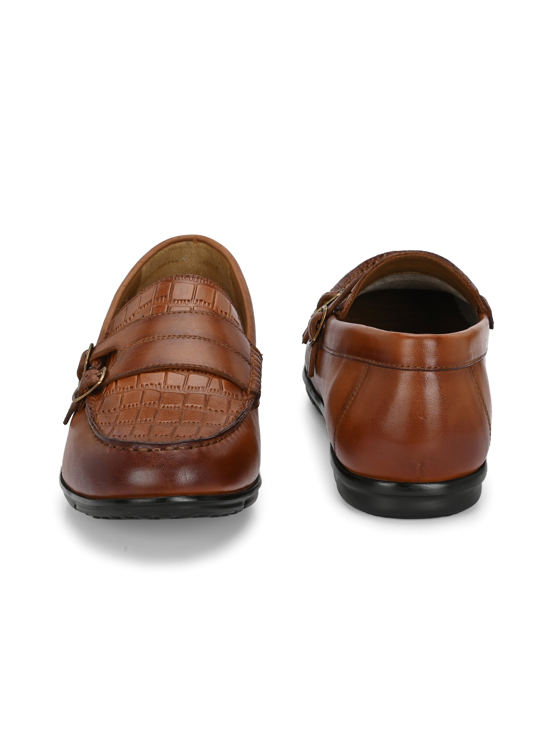 Check Embossed Leather Loafers