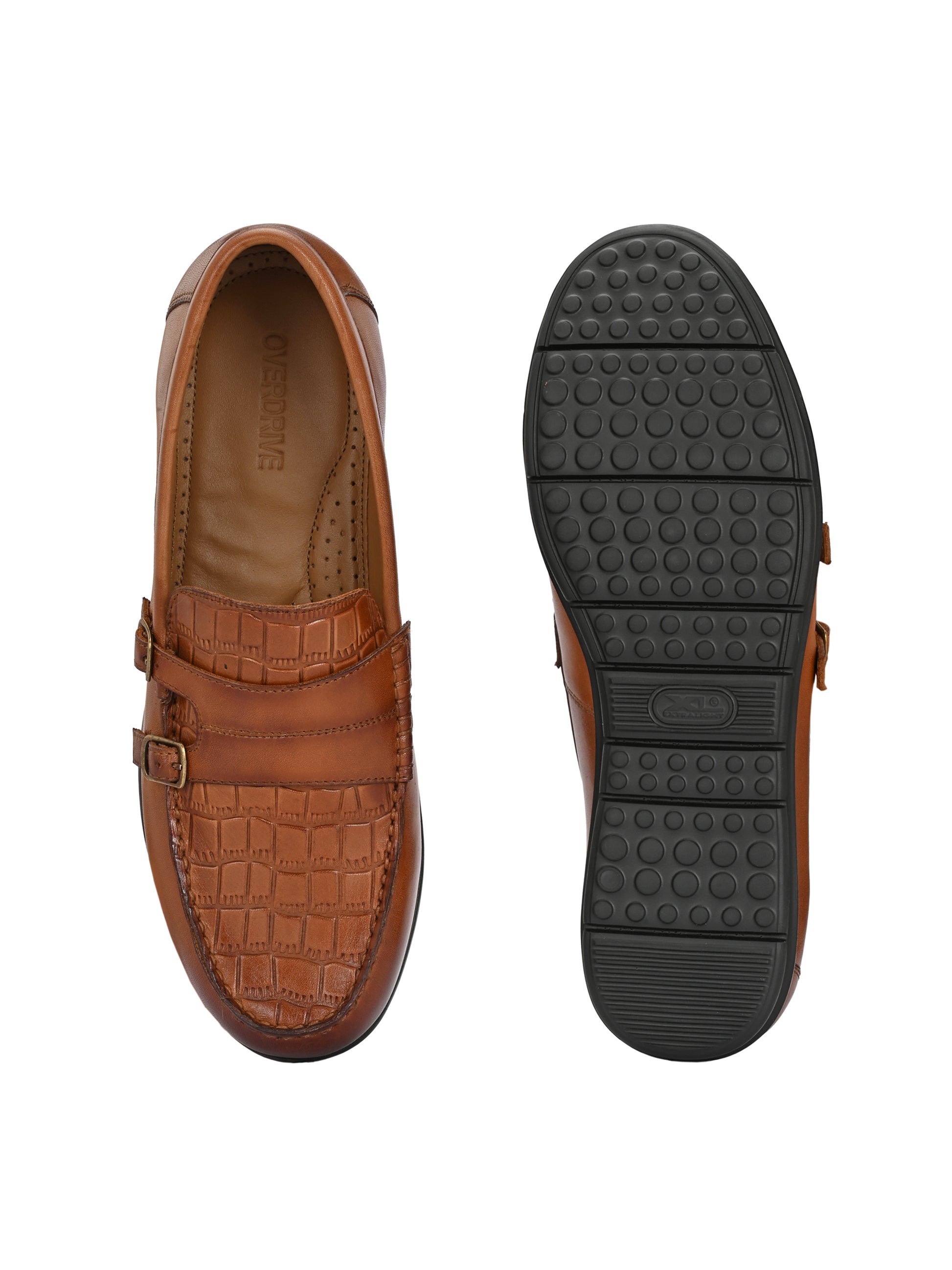Check Embossed Leather Loafers