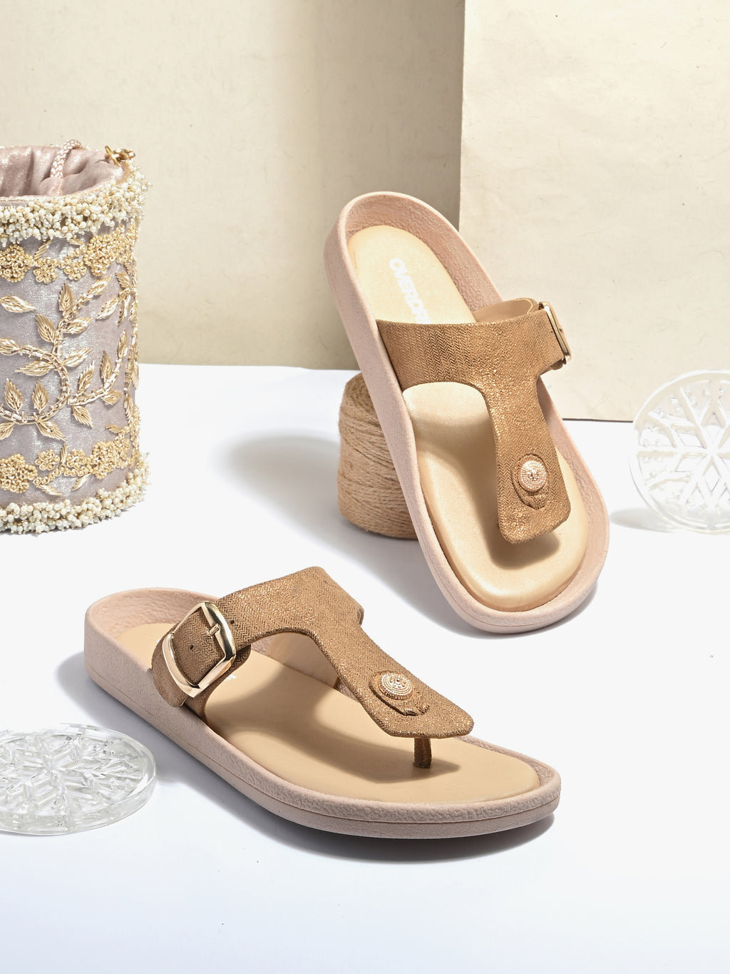 Champagne Gold Toe Ring Flats