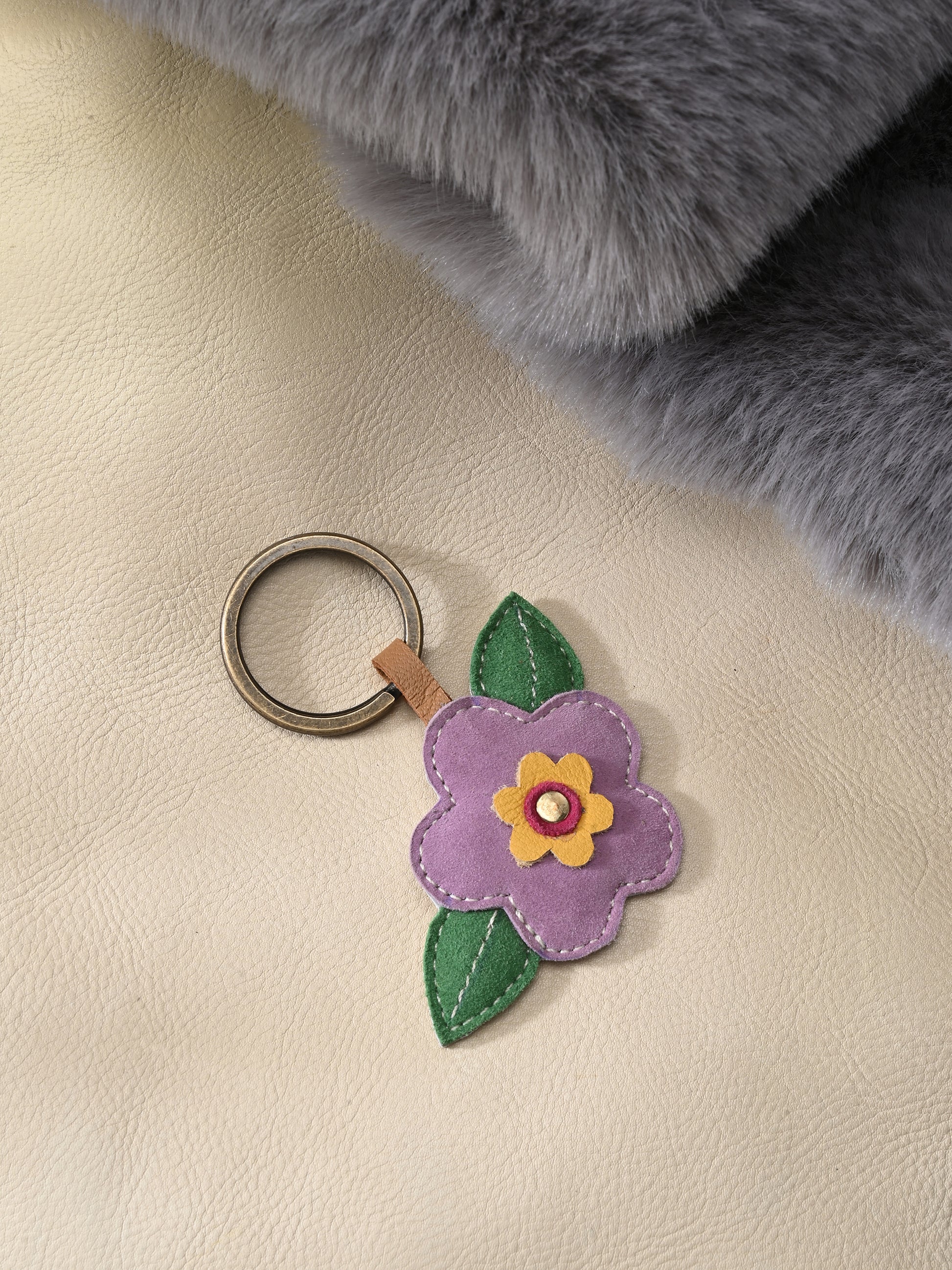 Lavender Blossom Leather Key Ring
