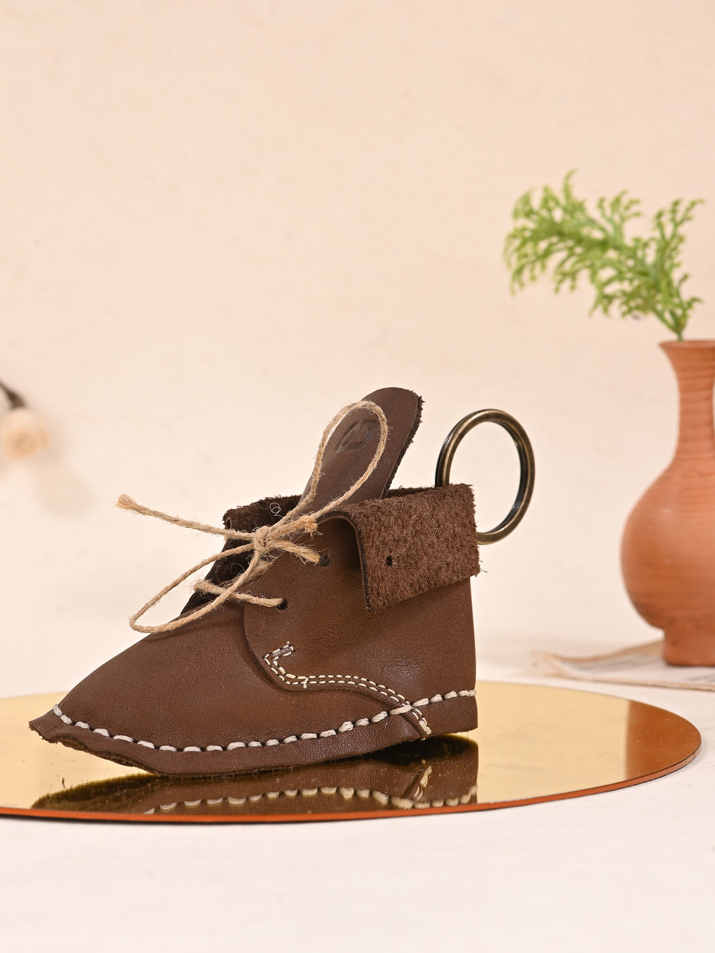 Cacao Leather Boot Key Ring