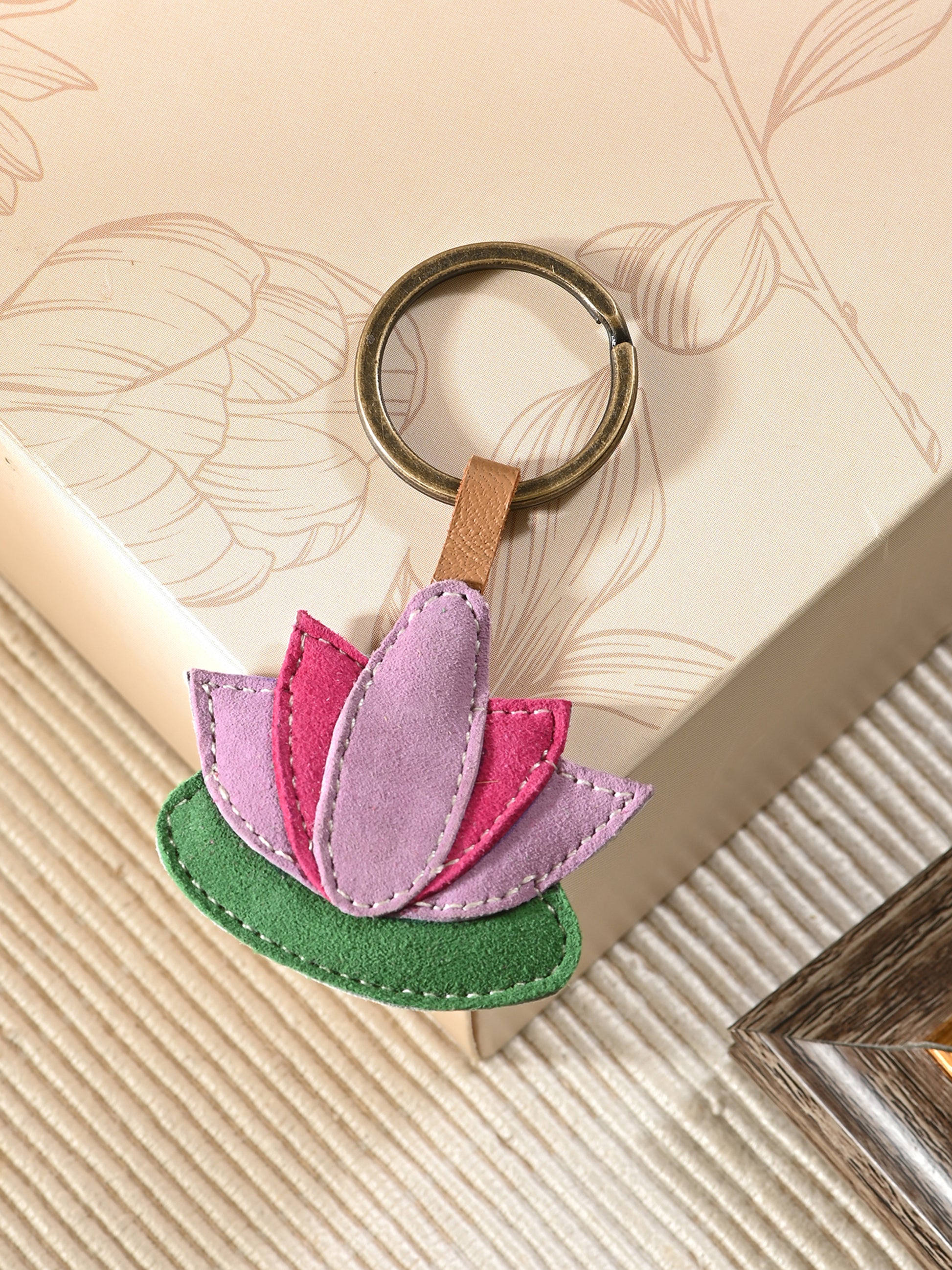 Blooming Lotus Leather Keyring