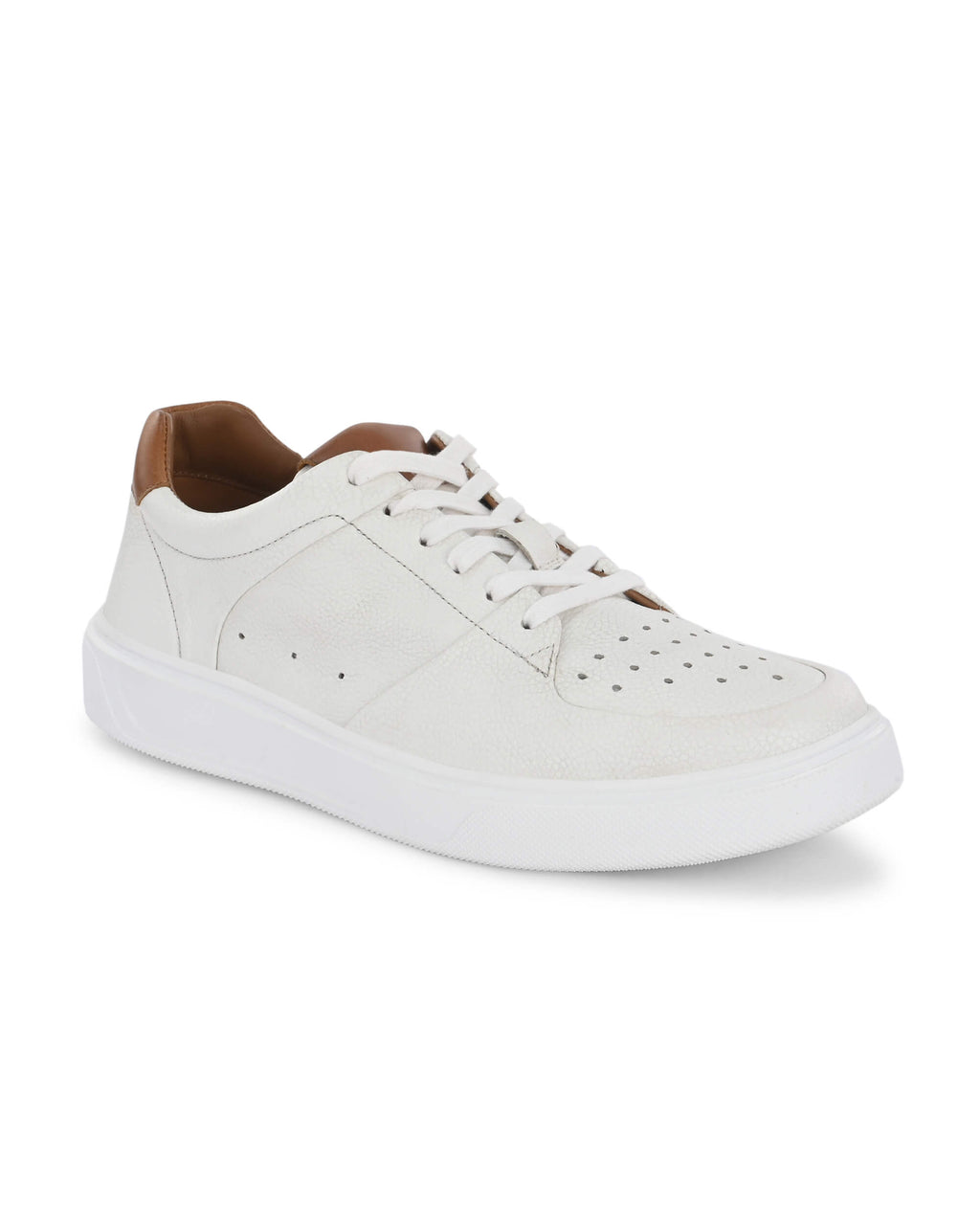 Falcon Flex White Leather Sneakers White Tan UK