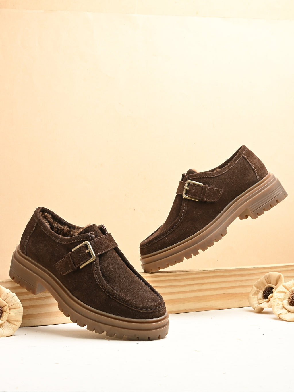 Suede Monk Strap Platform Woman Loafers