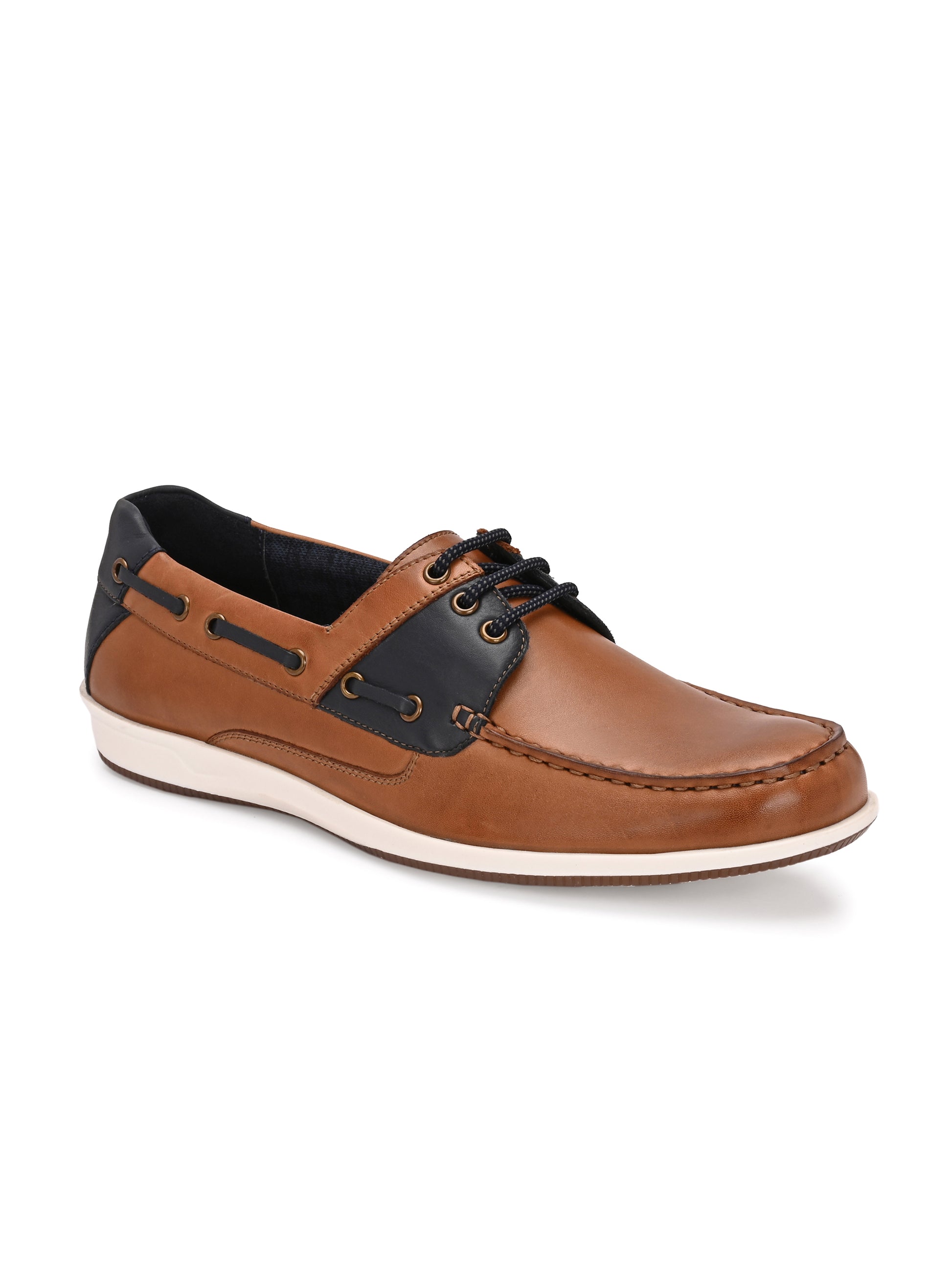 Harbor Lace – Tan & Navy Leather Boat Shoes