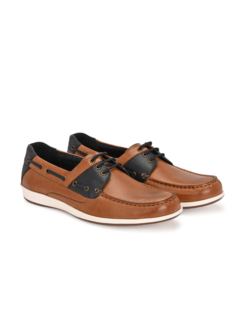 Harbor Lace – Tan & Navy Leather Boat Shoes
