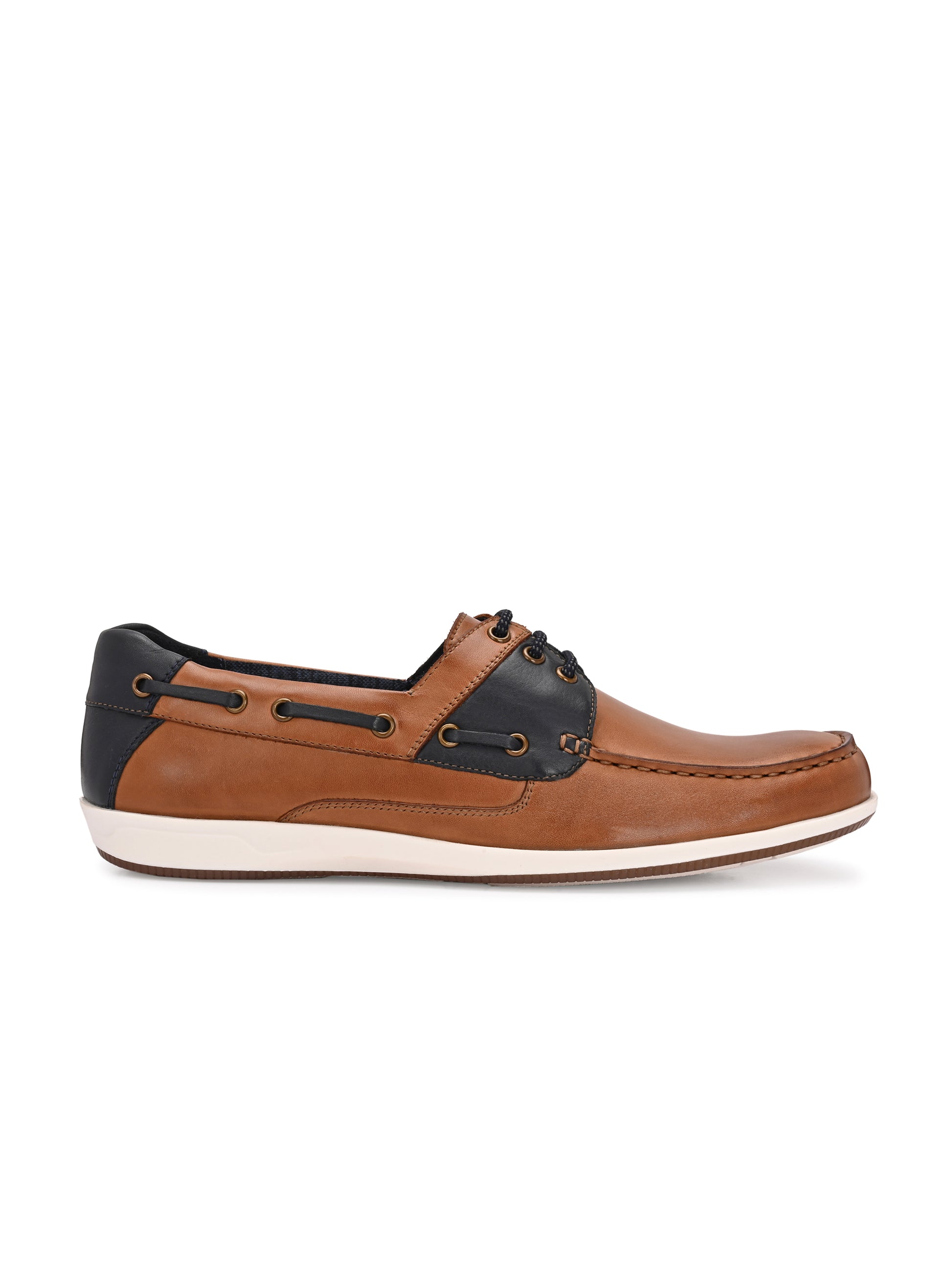 Harbor Lace – Tan & Navy Leather Boat Shoes
