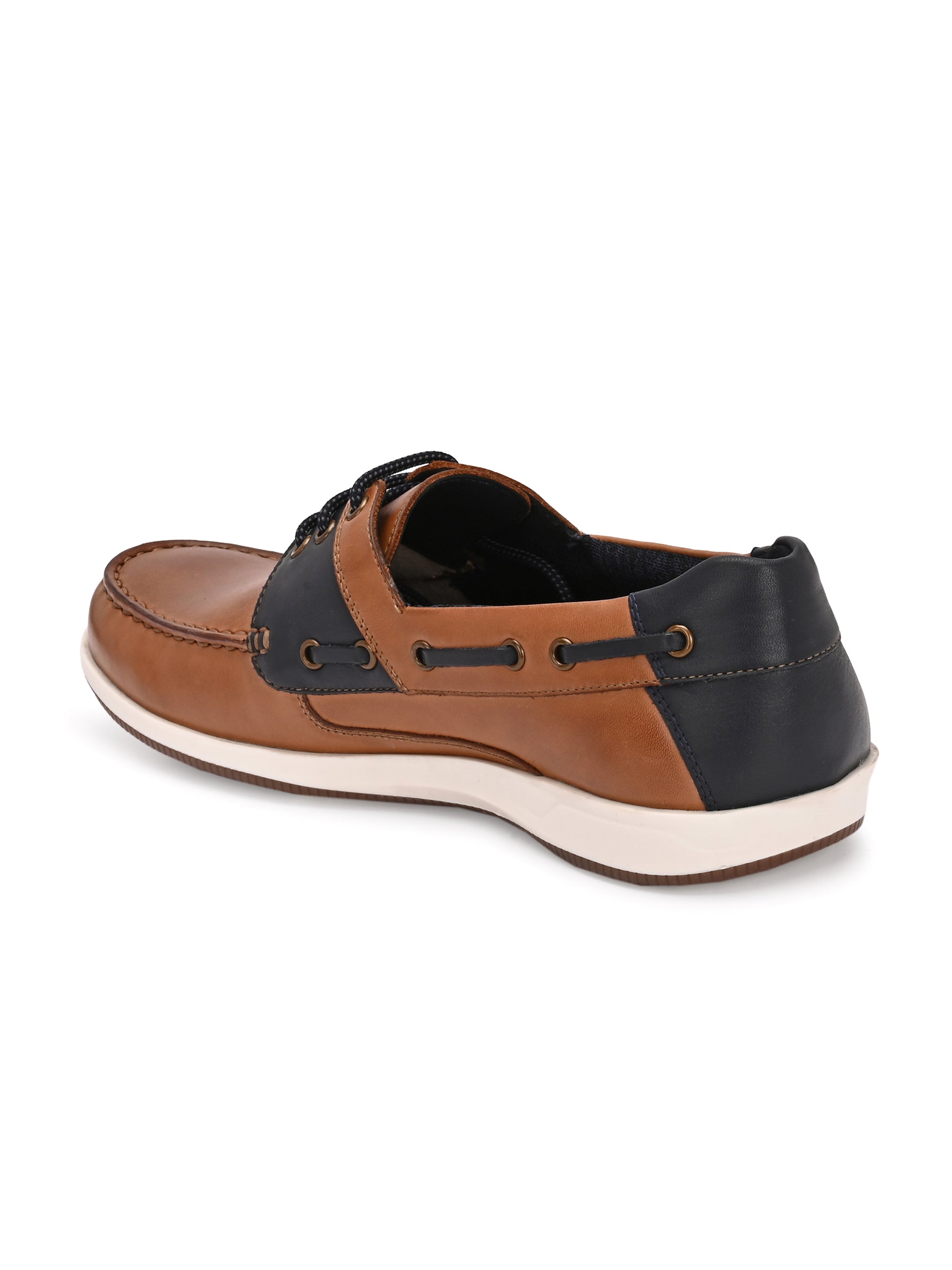 Harbor Lace – Tan & Navy Leather Boat Shoes