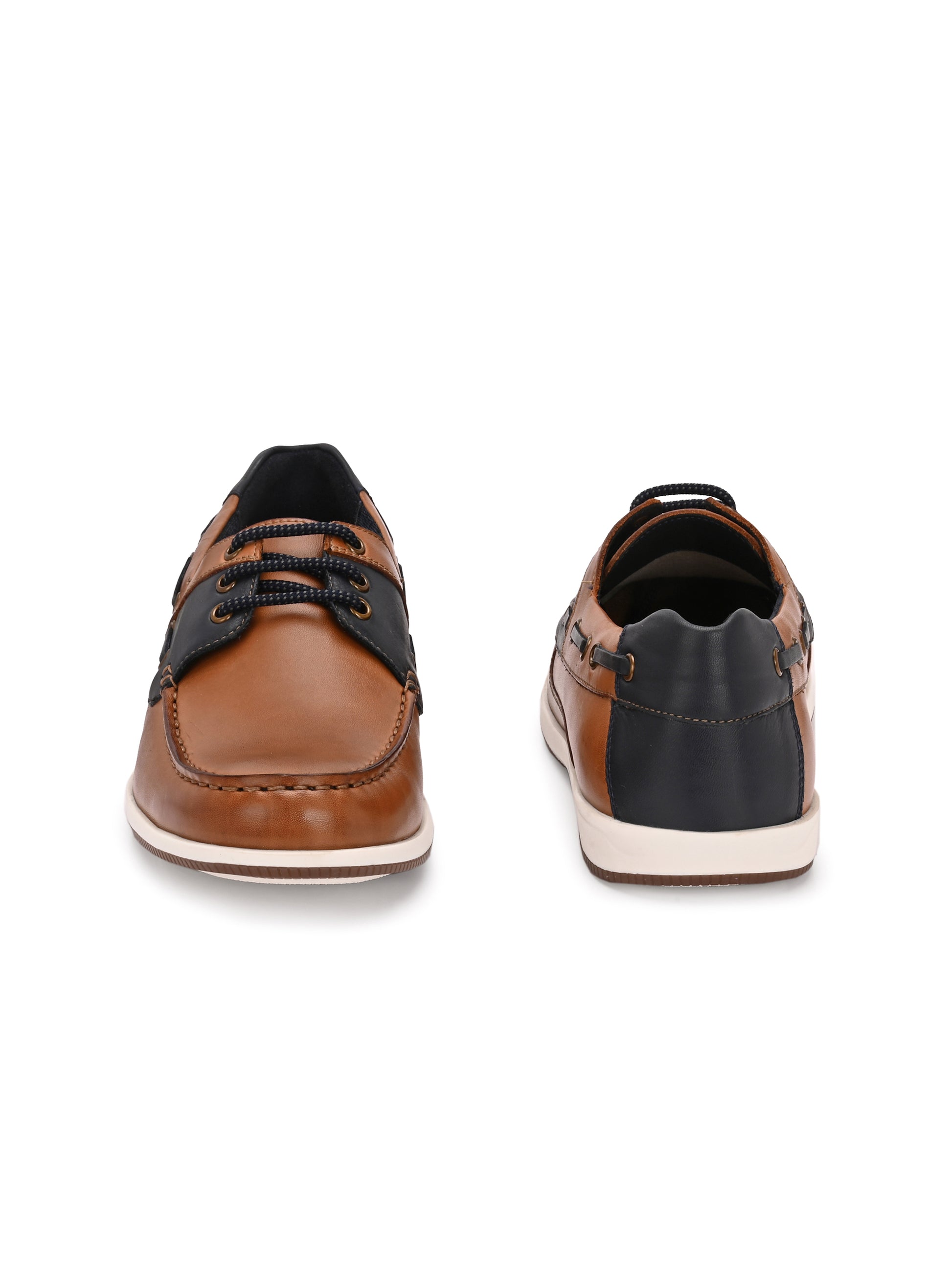 Harbor Lace – Tan & Navy Leather Boat Shoes