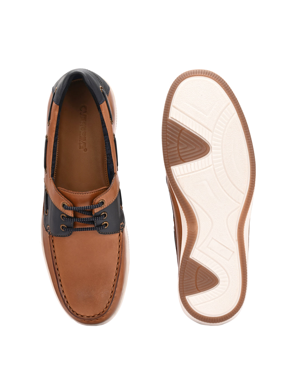 Harbor Lace – Tan & Navy Leather Boat Shoes
