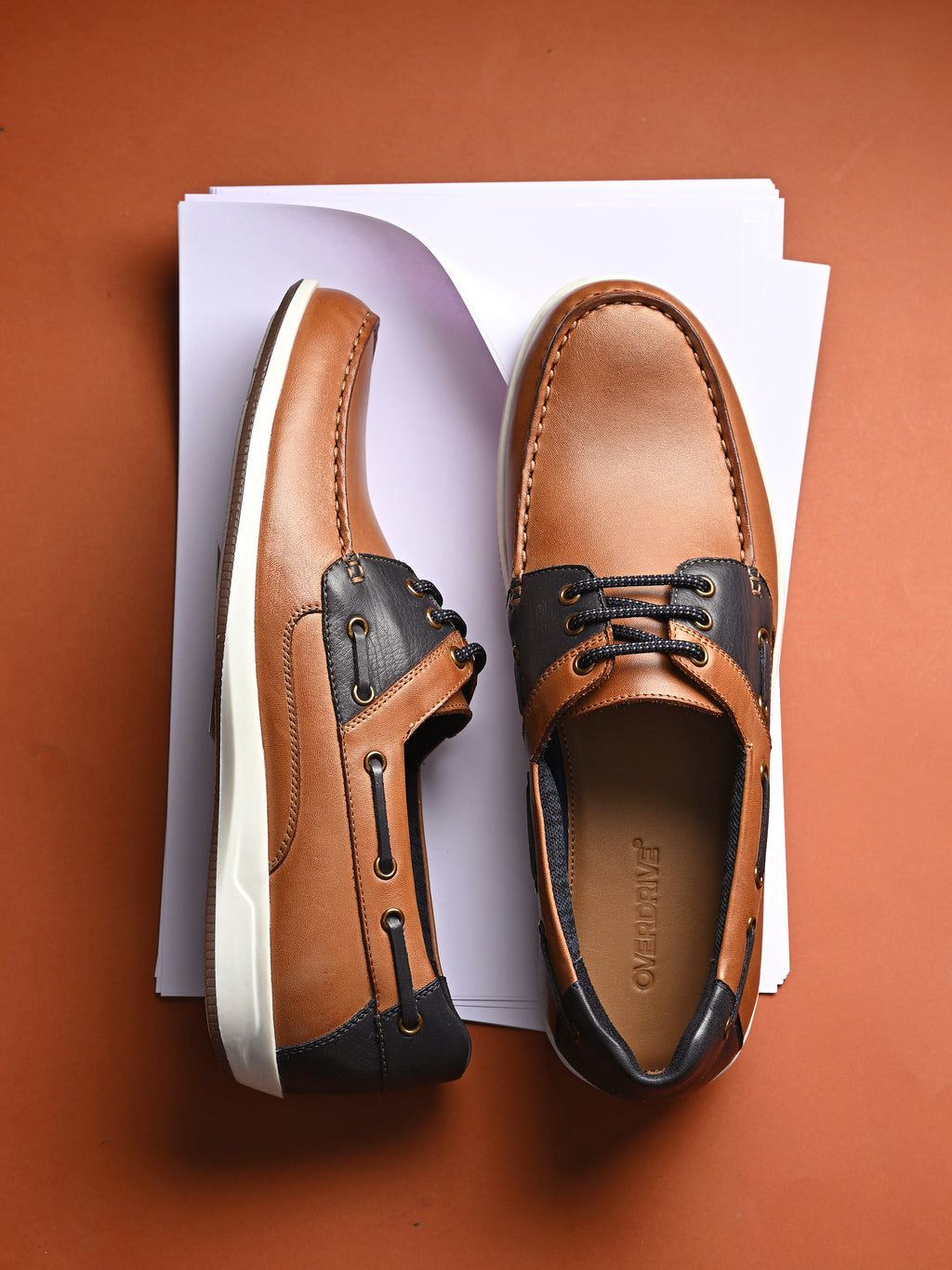 Harbor Lace – Tan & Navy Leather Boat Shoes