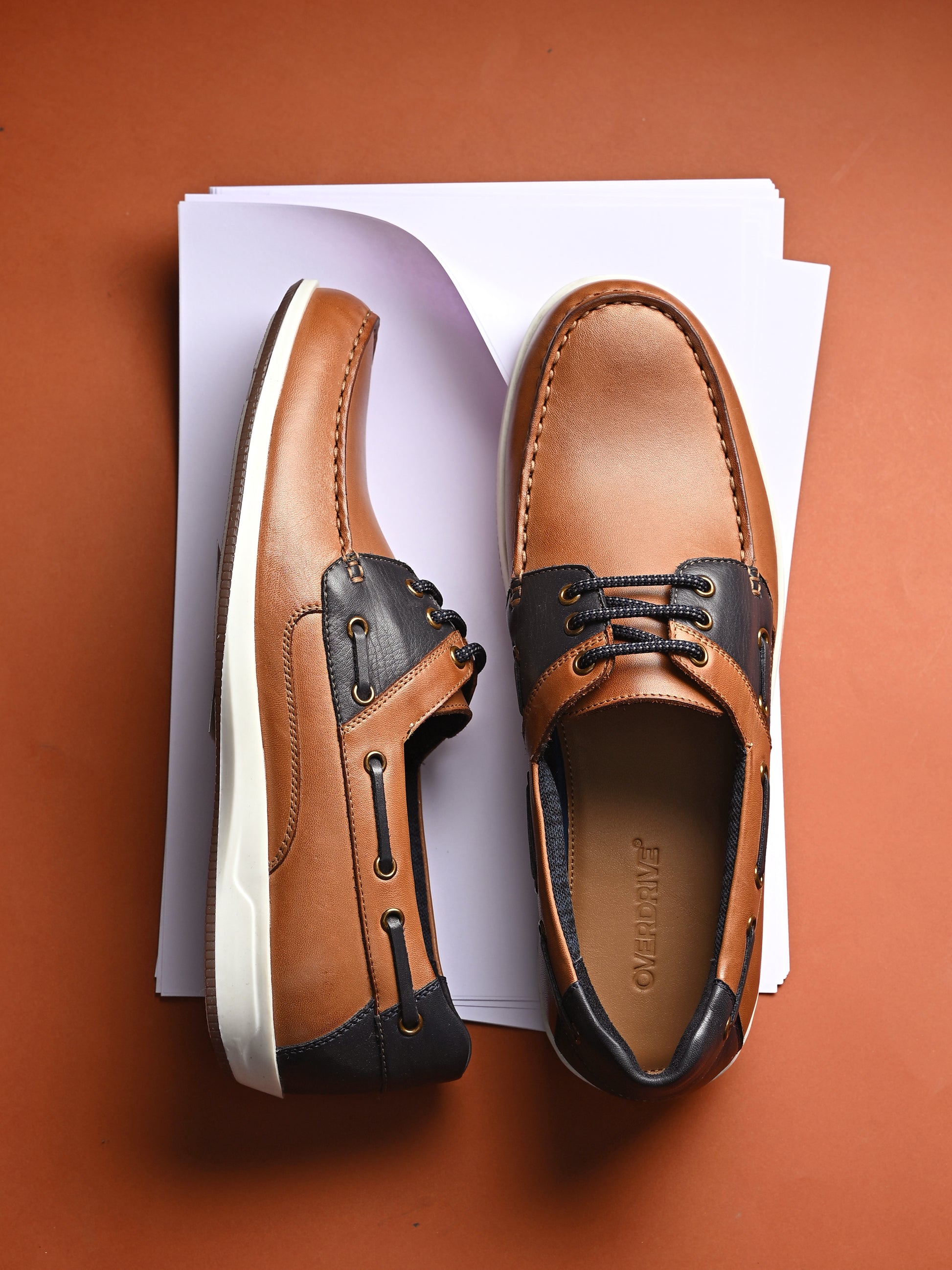 Harbor Lace – Tan & Navy Leather Boat Shoes