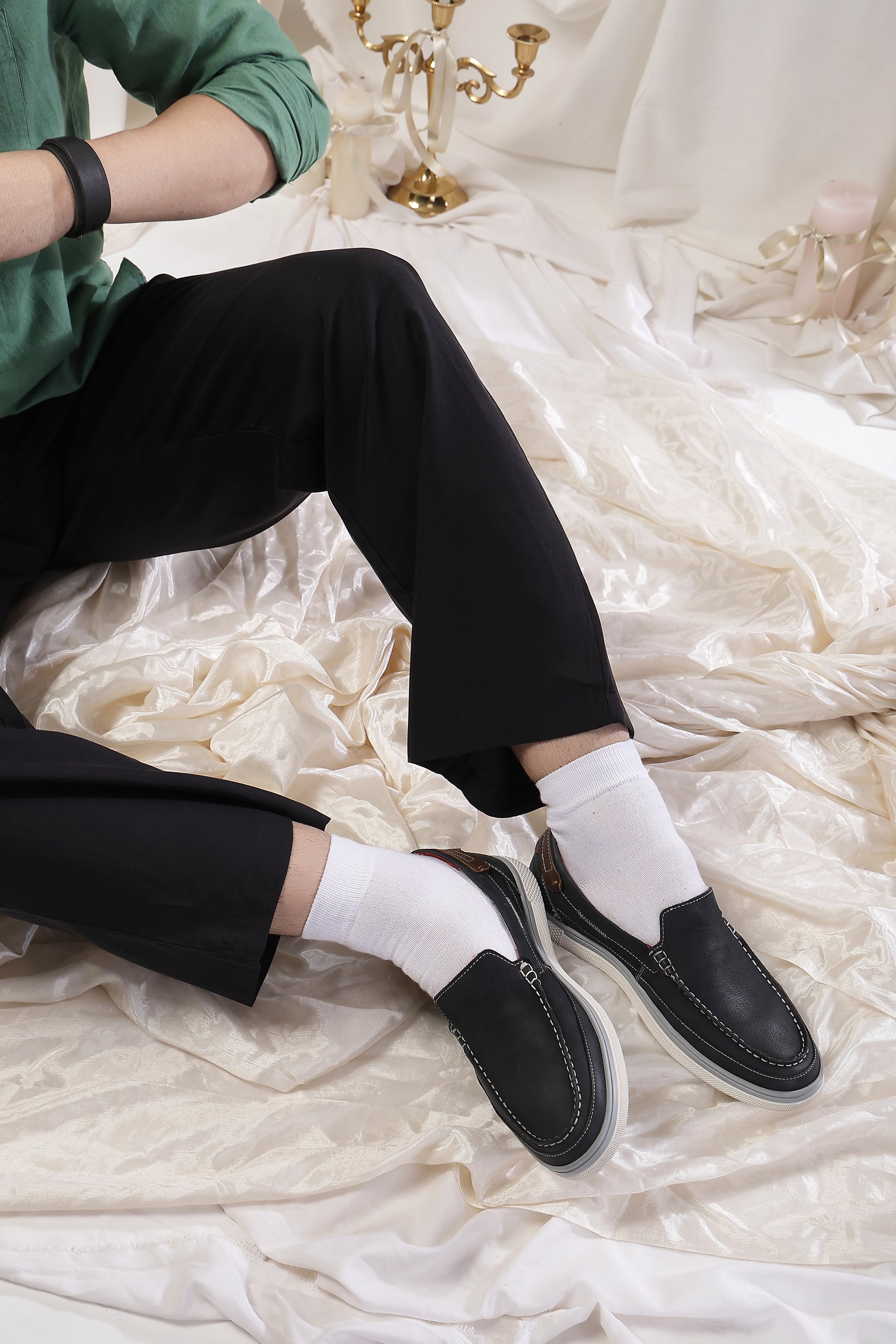 Noir Drift Loafers – Black with Contrast Stitch