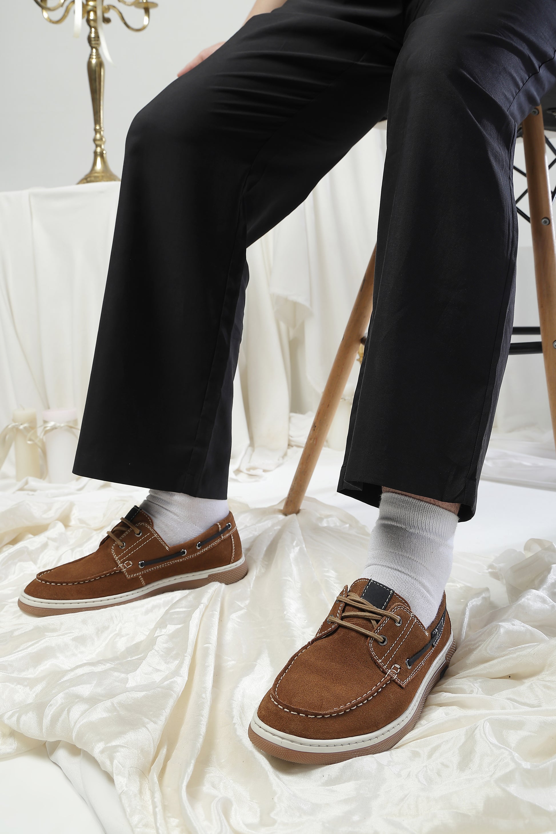 Overdrive Drift Tan Premium Leather Suede Boat Shoes For Men