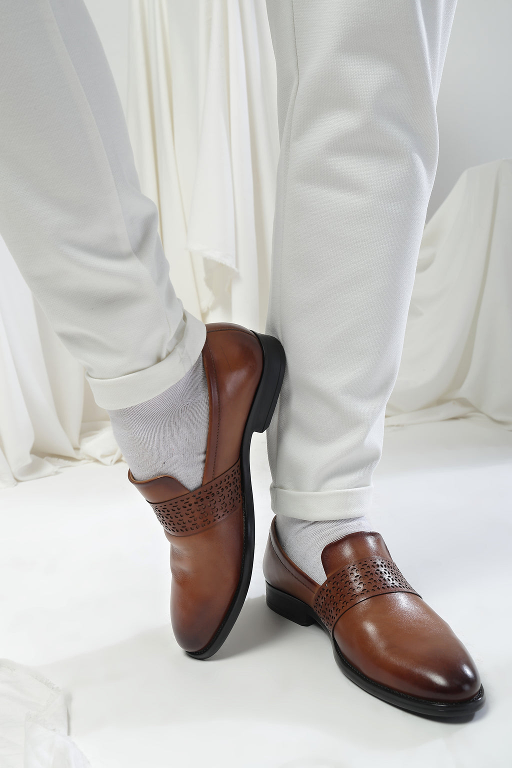 Tan Perforated Slip-Ons