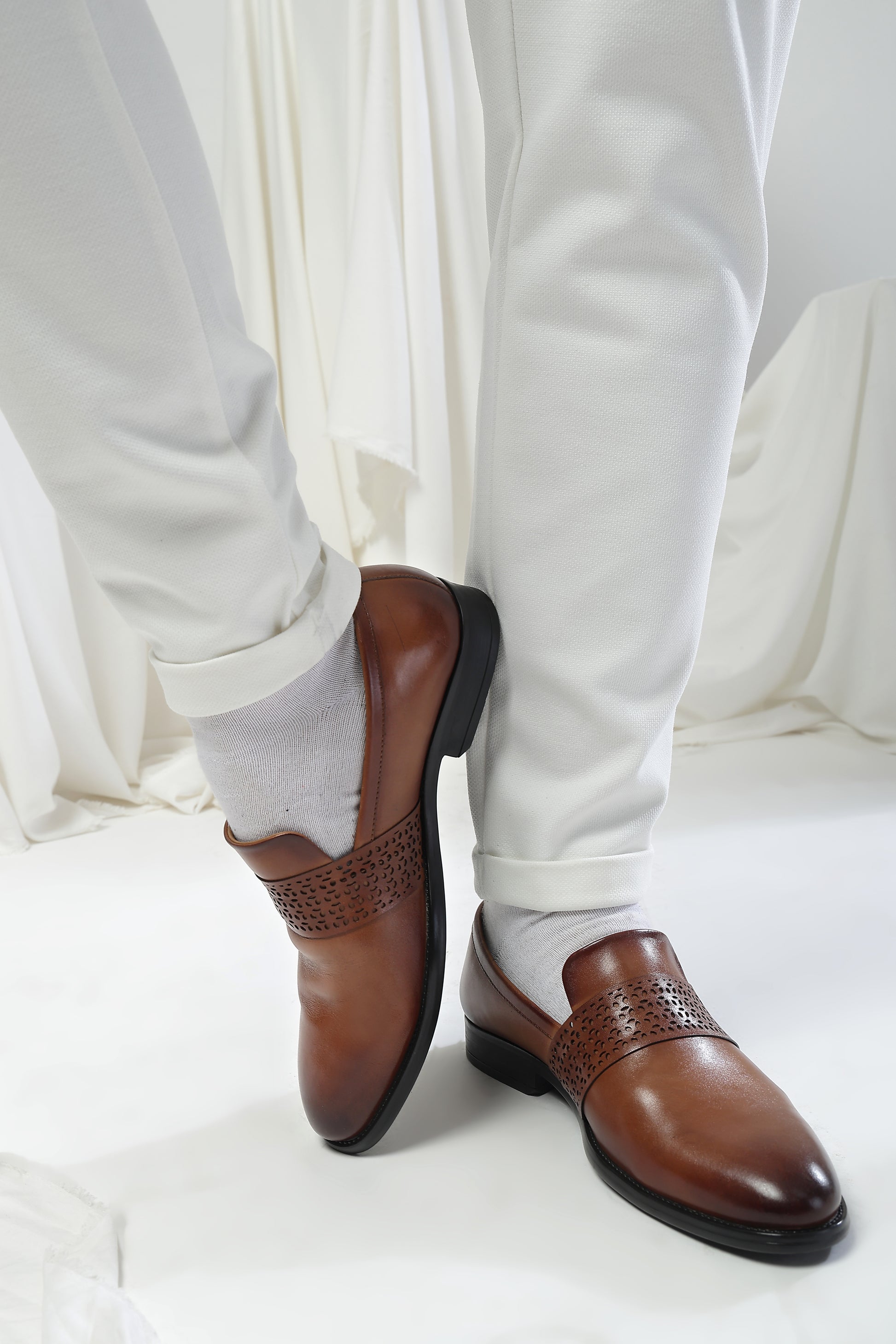 Tan Perforated Slip-Ons