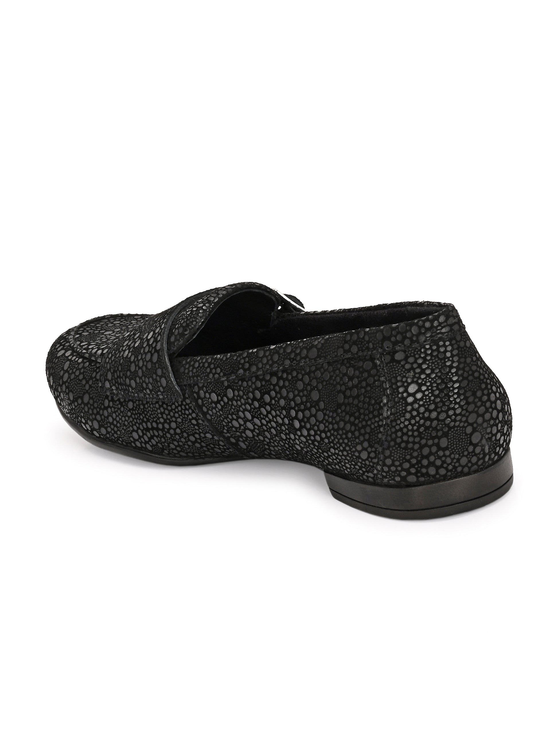Midnight Monk – Black Textured Double-Buckle Loafers