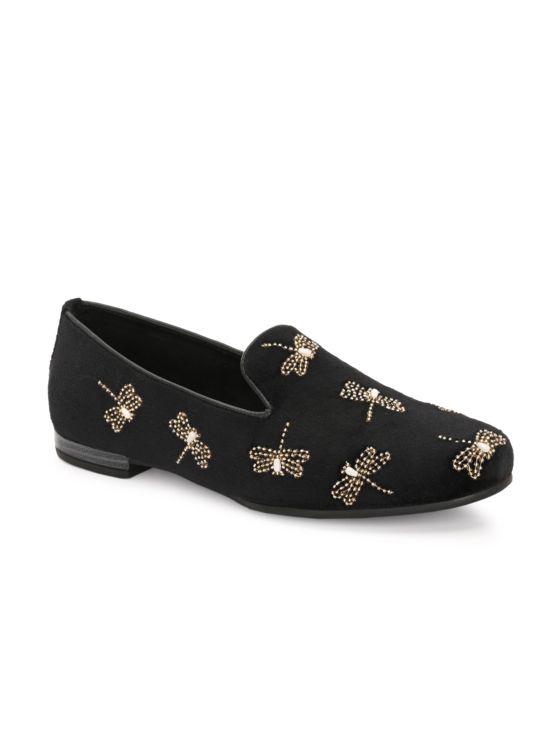 Noor Mehfil – Black Suede Zardozi Embroidered Loafers