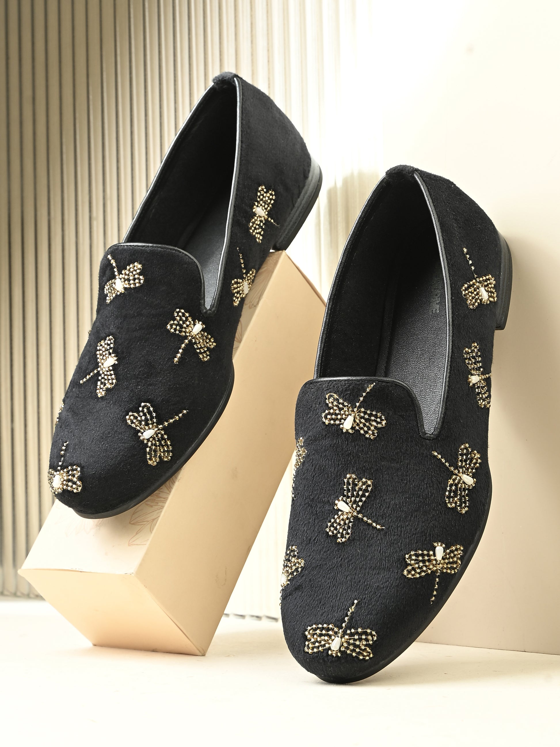 Noor Mehfil – Black Suede Zardozi Embroidered Loafers