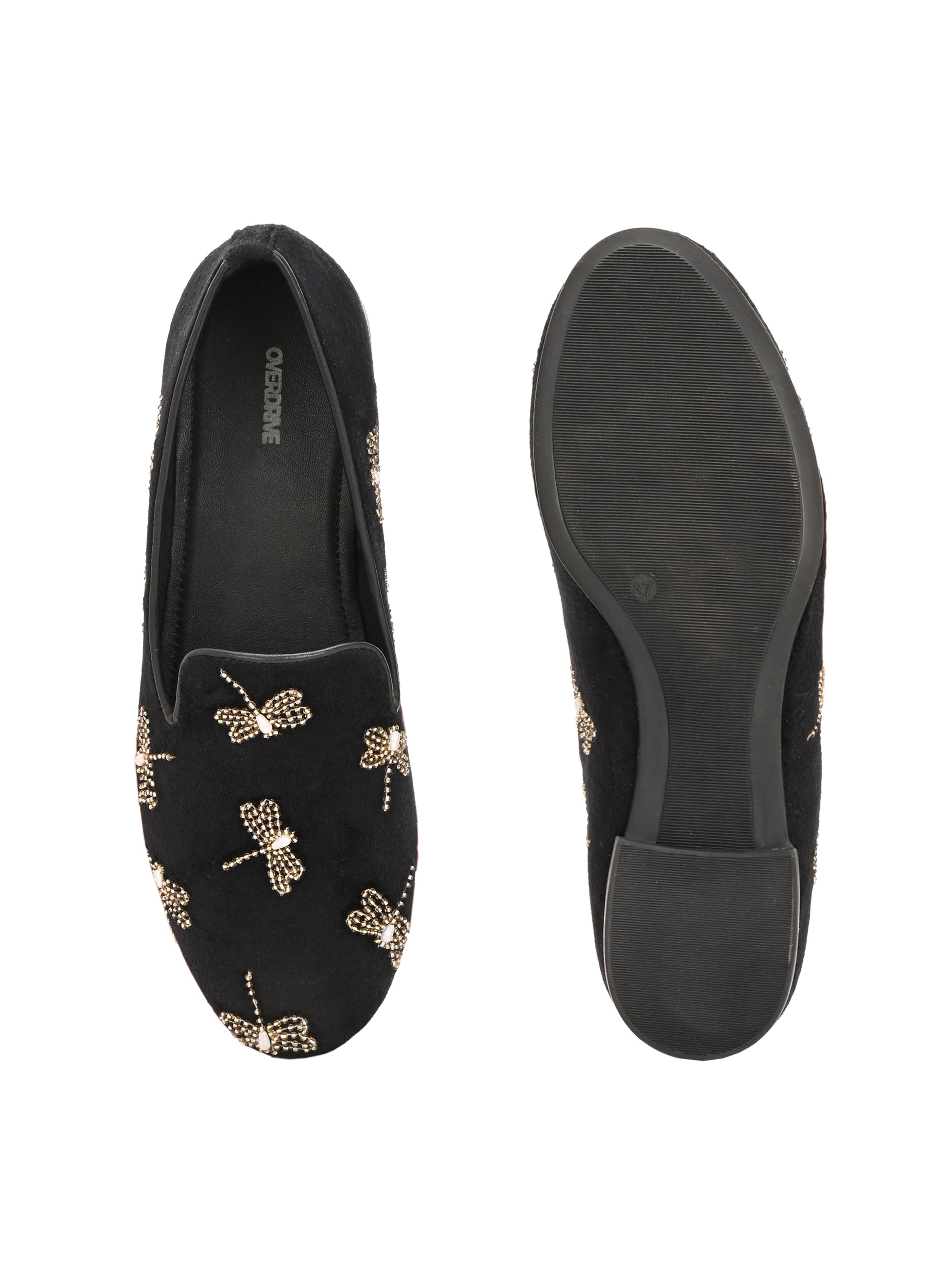 Noor Mehfil – Black Suede Zardozi Embroidered Loafers