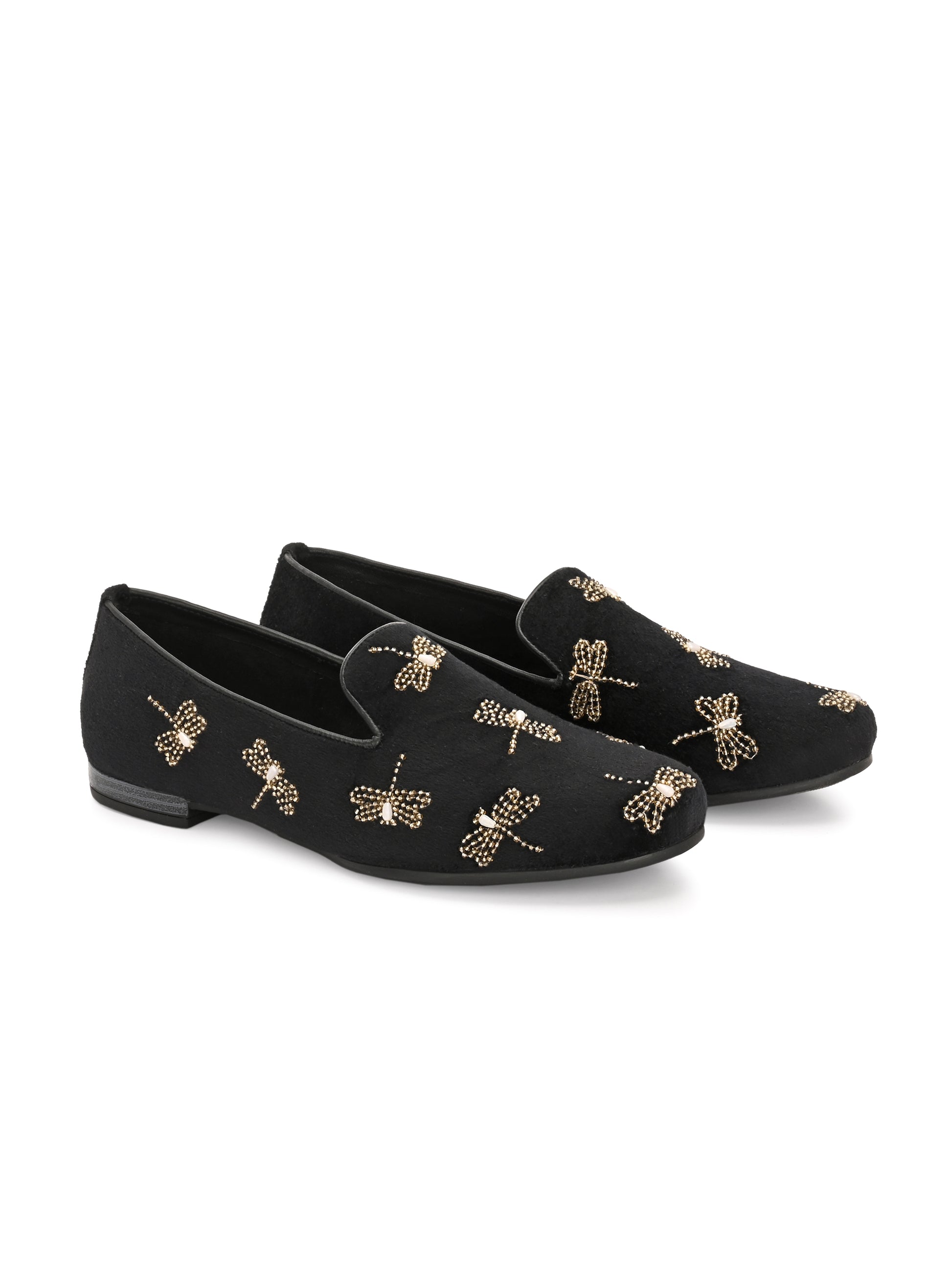 Noor Mehfil – Black Suede Zardozi Embroidered Loafers