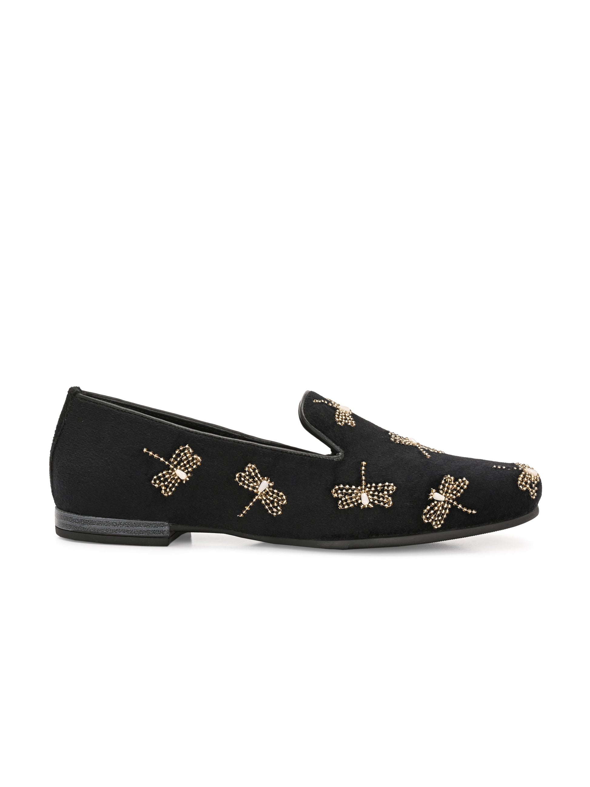 Noor Mehfil – Black Suede Zardozi Embroidered Loafers
