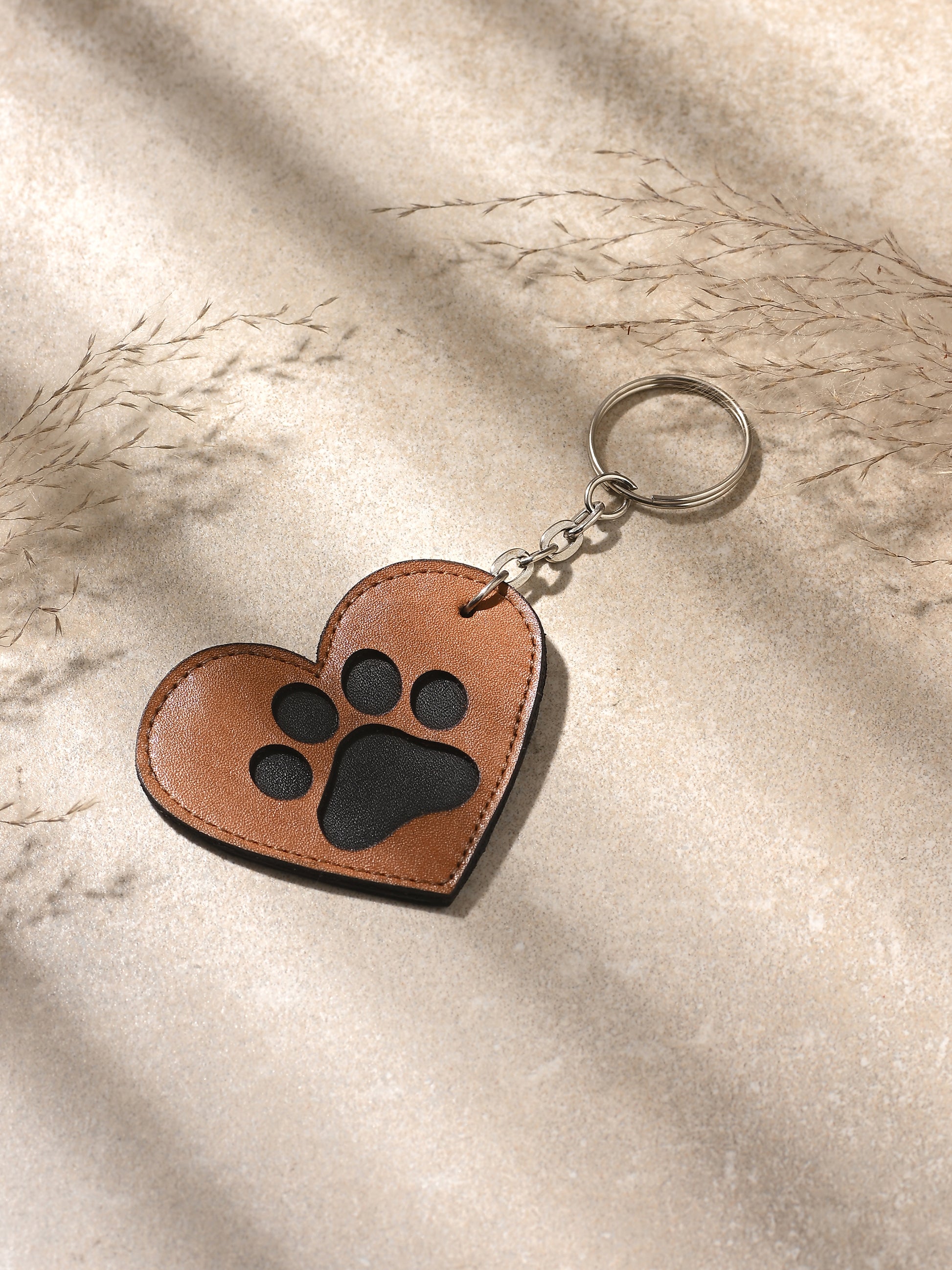PawPrint Heart Leather Keychain