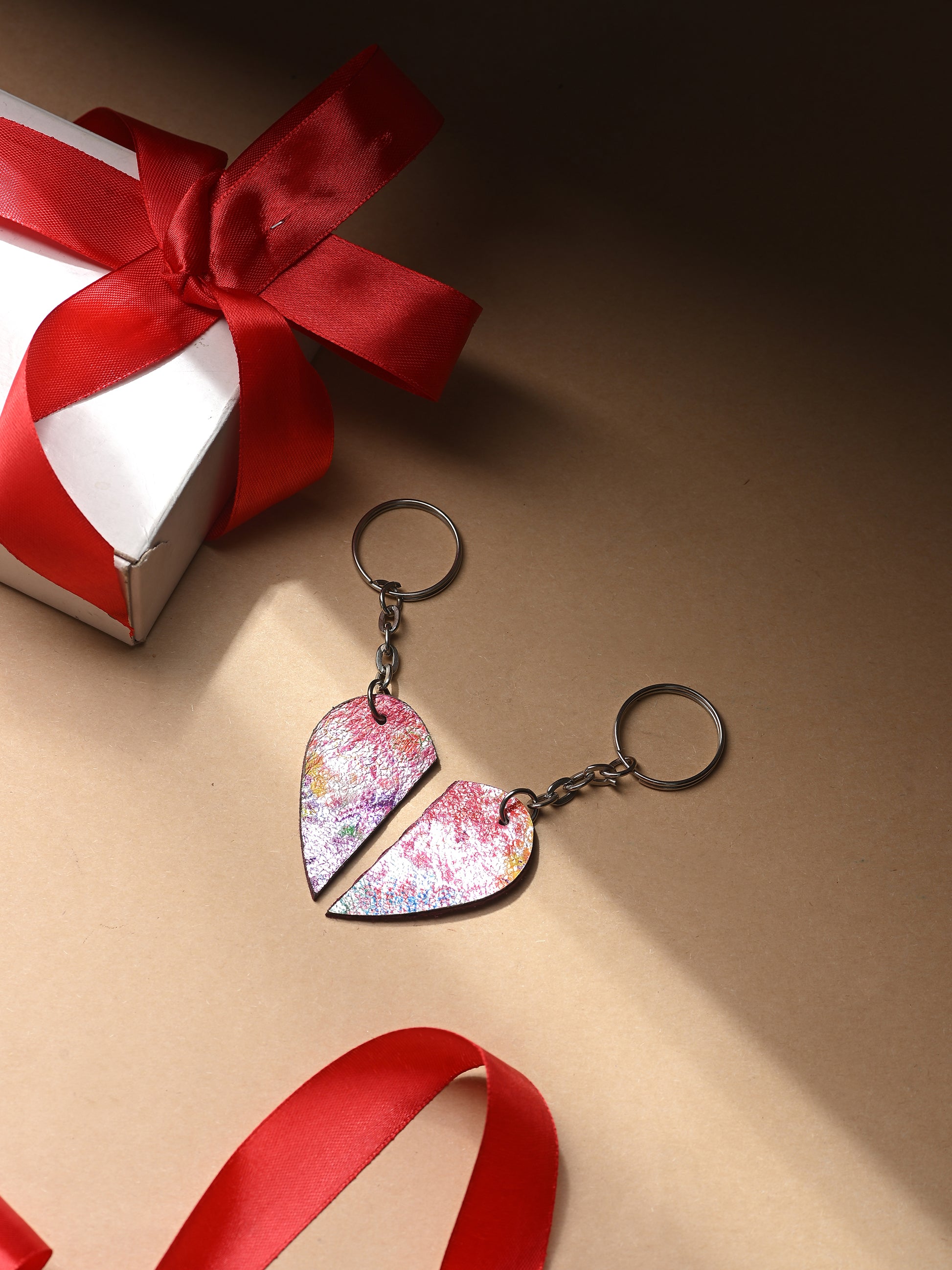 Split Heart Leather Keychain Set
