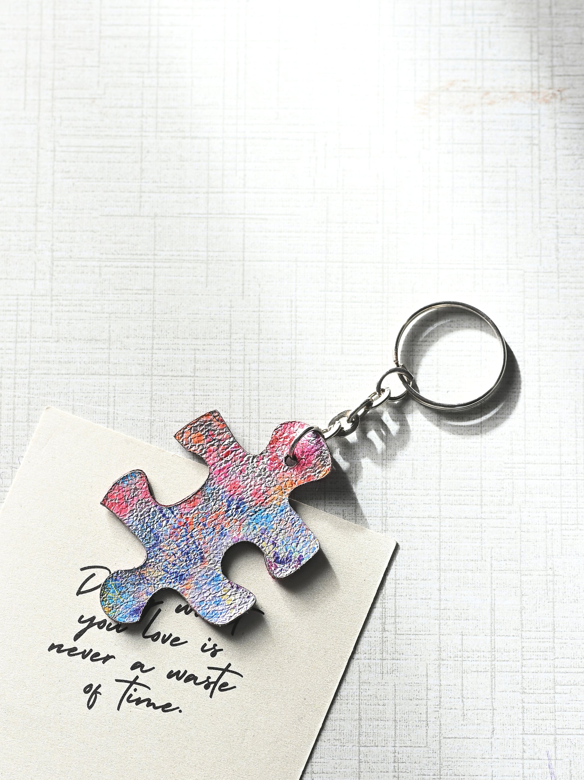 Puzzle Pop Leather Keychain Pink