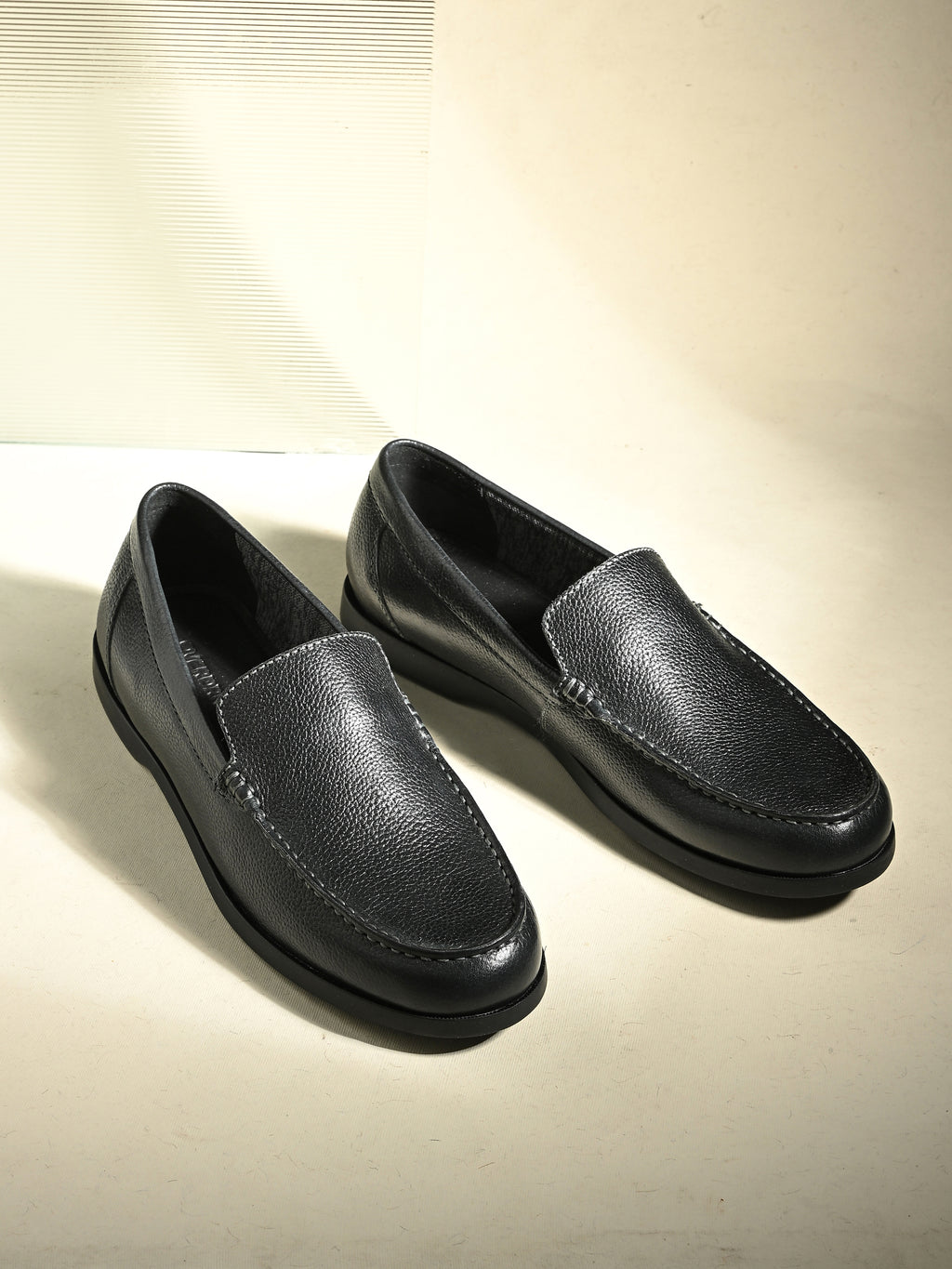 Onyx Ease – Black Textured Leather Loafers