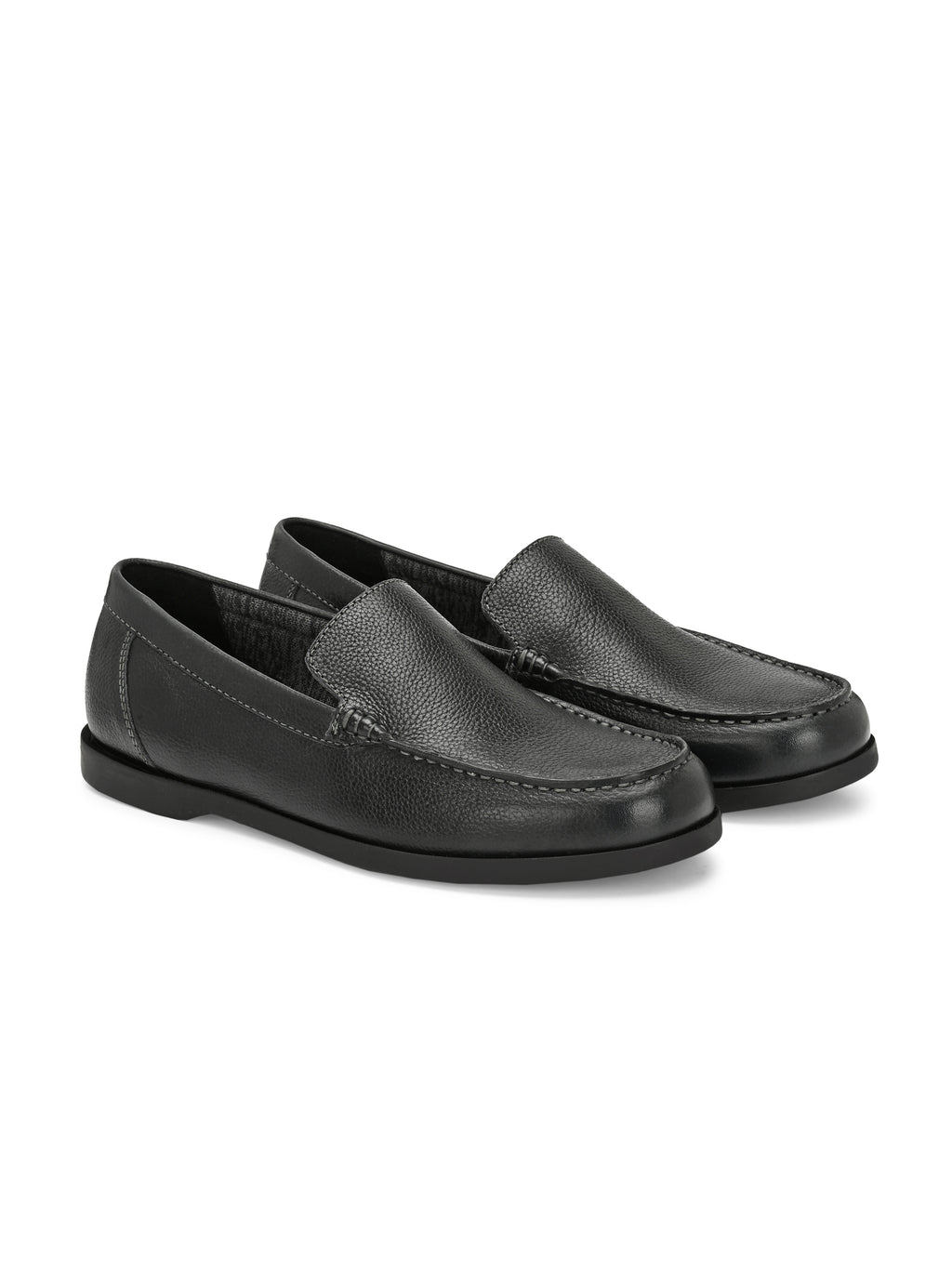 Onyx Ease – Black Textured Leather Loafers