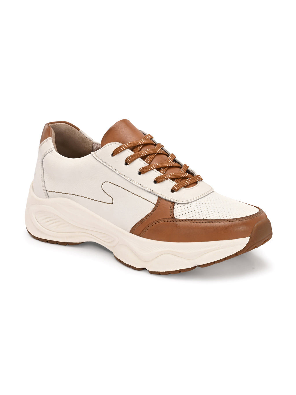 Sandstone Sprint – White & Tan Leather Sneakers