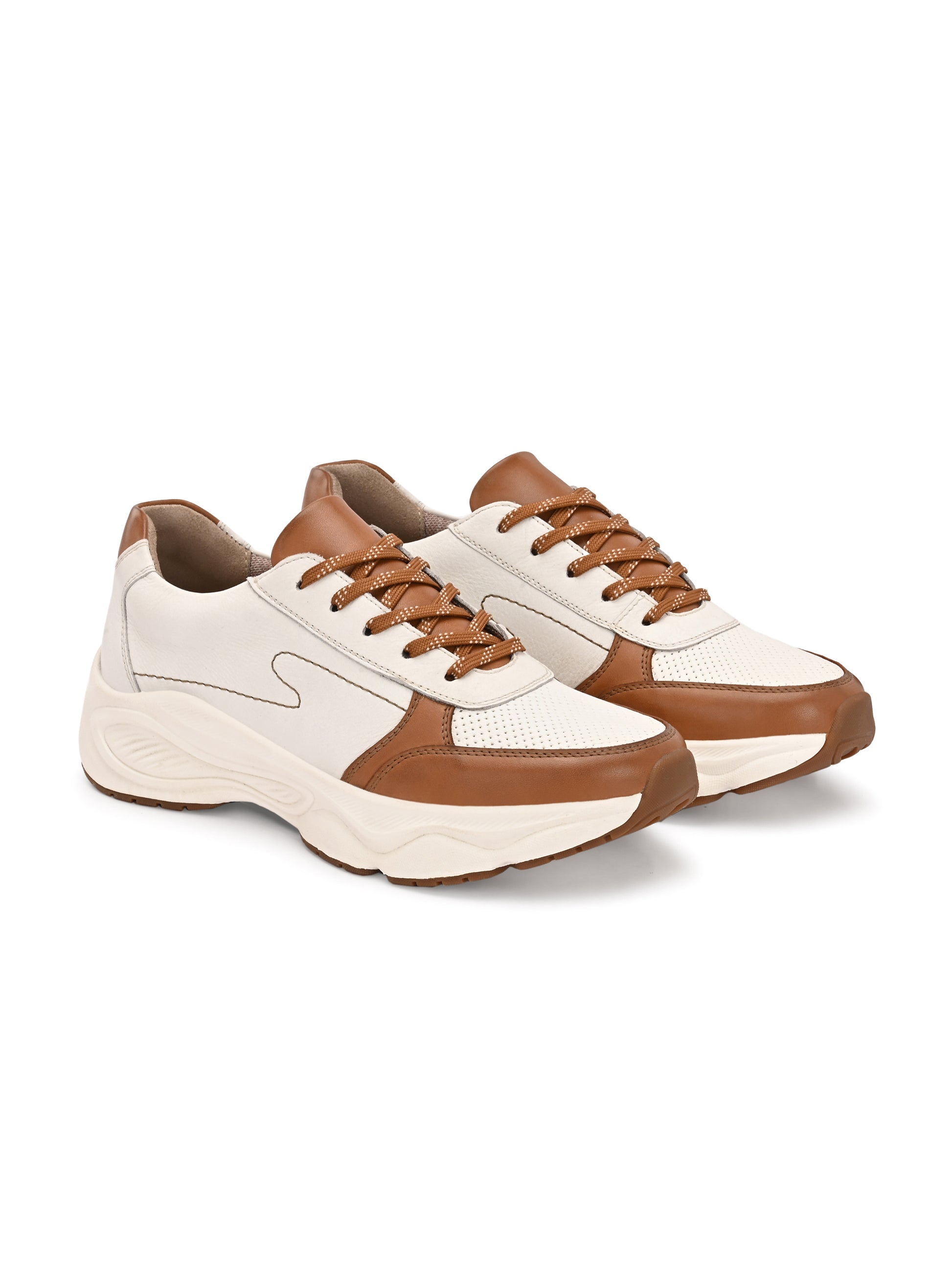 Sandstone Sprint – White & Tan Leather Sneakers