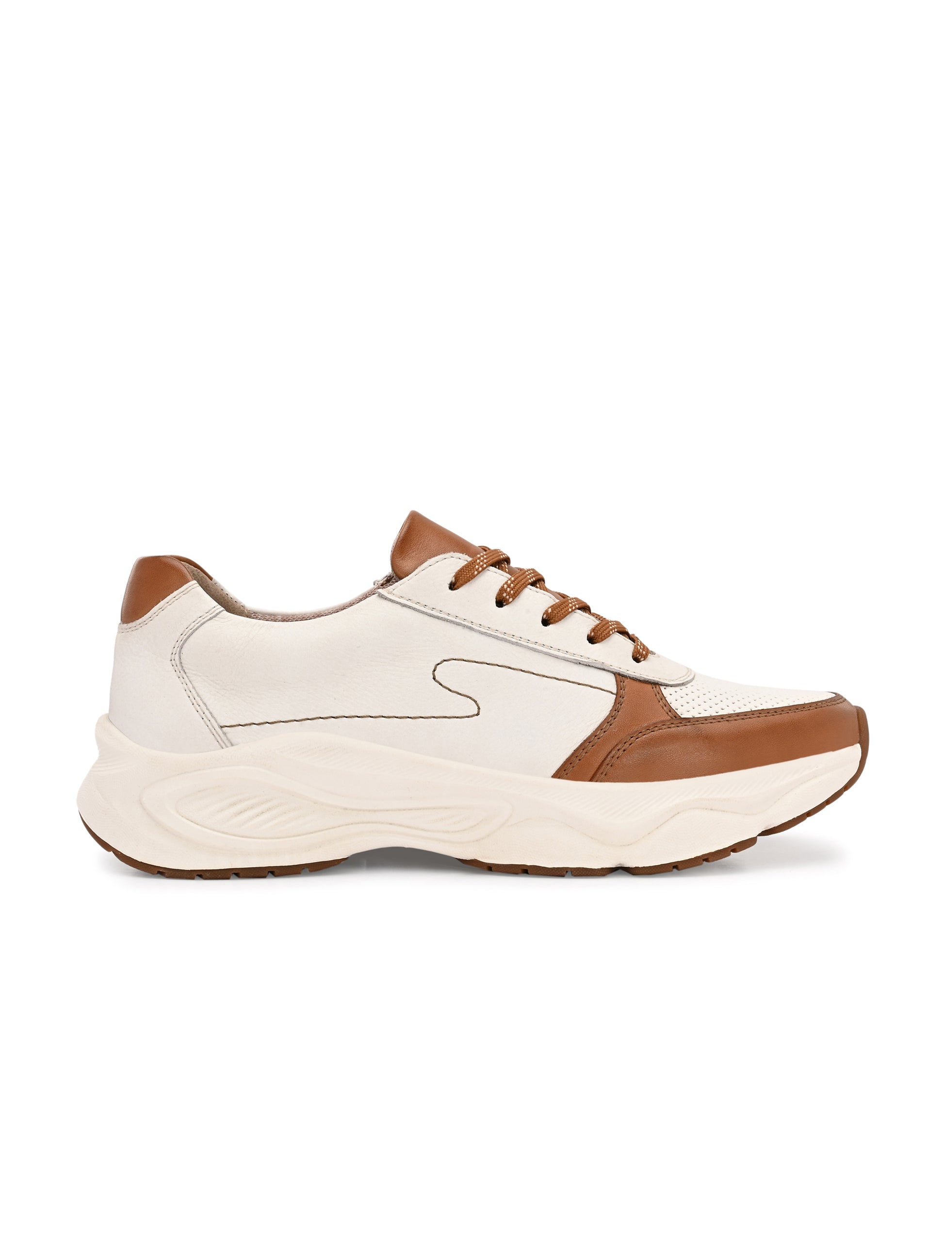 Sandstone Sprint – White & Tan Leather Sneakers