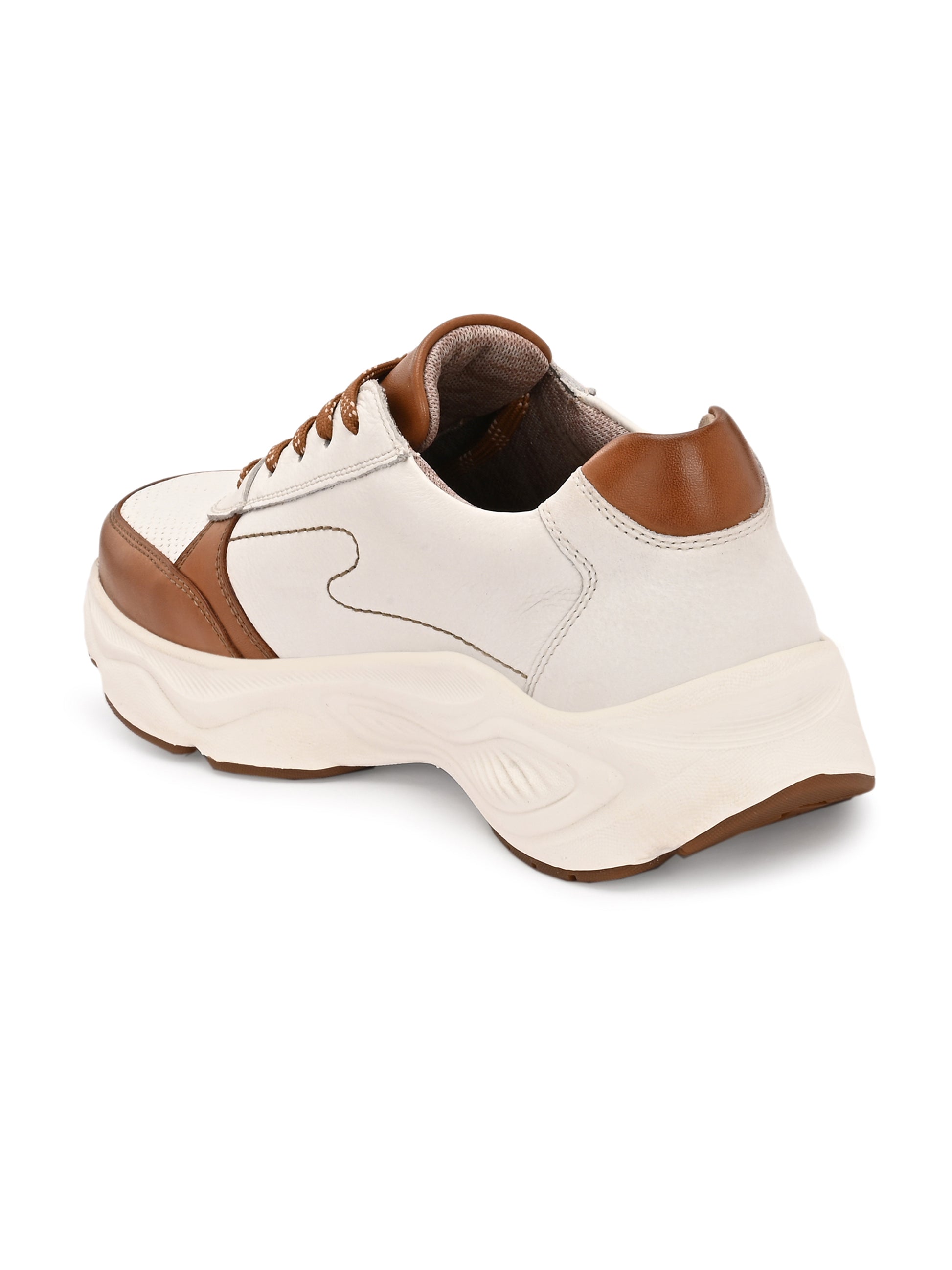 Sandstone Sprint – White & Tan Leather Sneakers