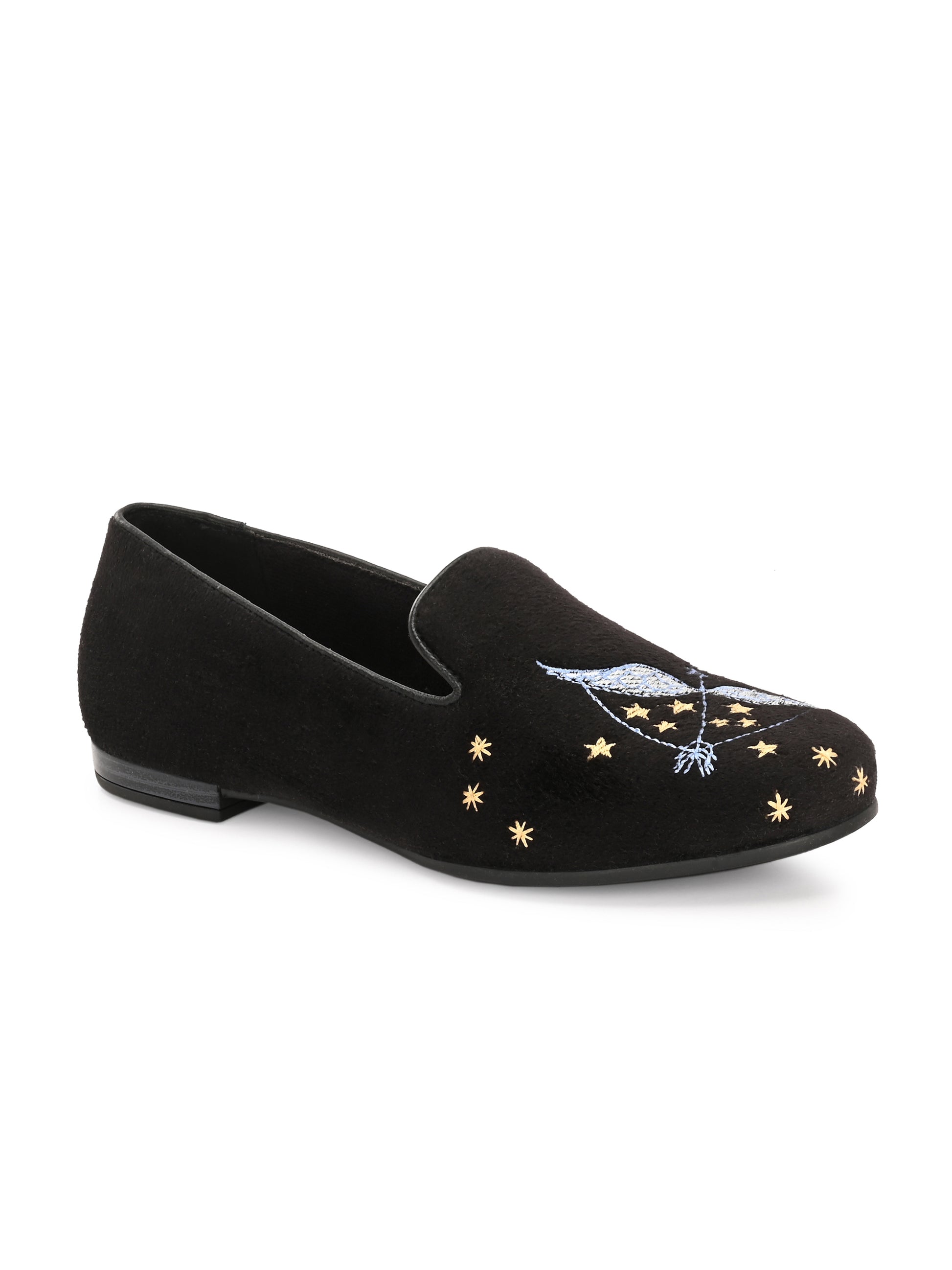 Sitara Raat – Black suede Celestial Embroidered Loafers